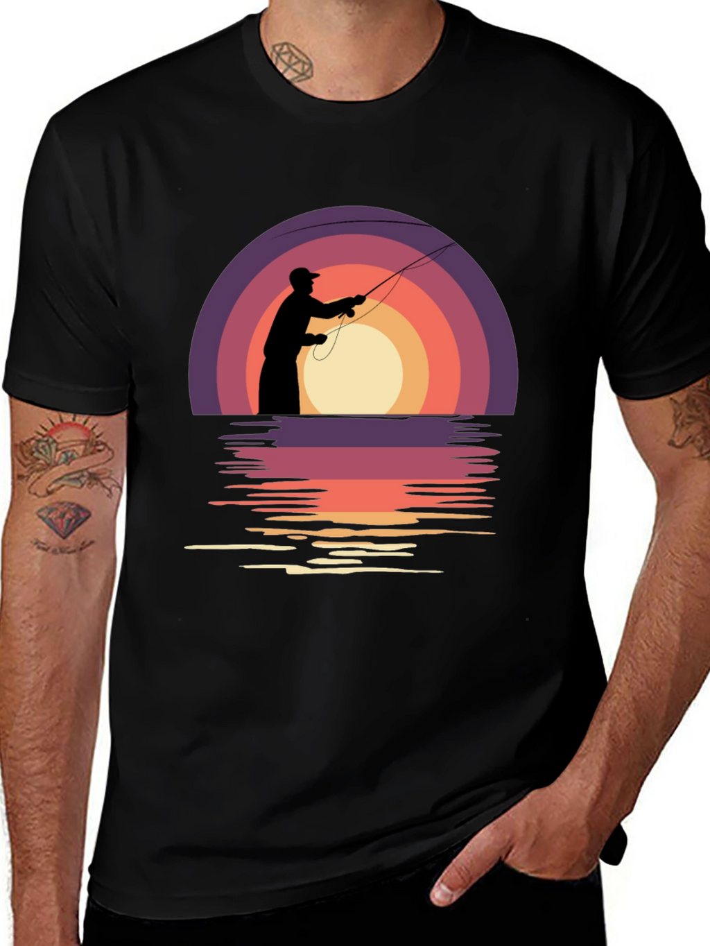 Fishing Sunset T-Shirt - Retro Style