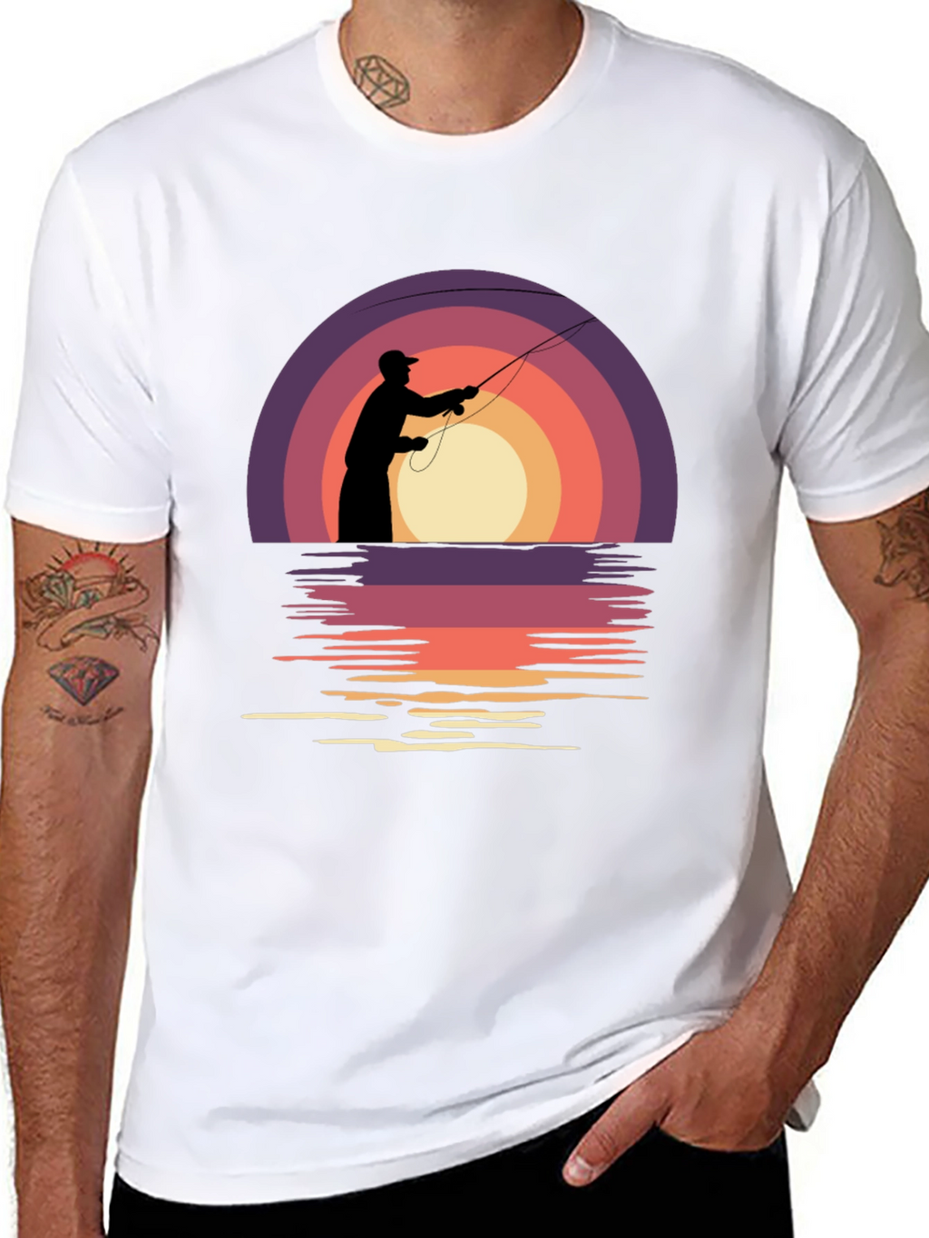 Fishing Sunset T-Shirt - Retro Style