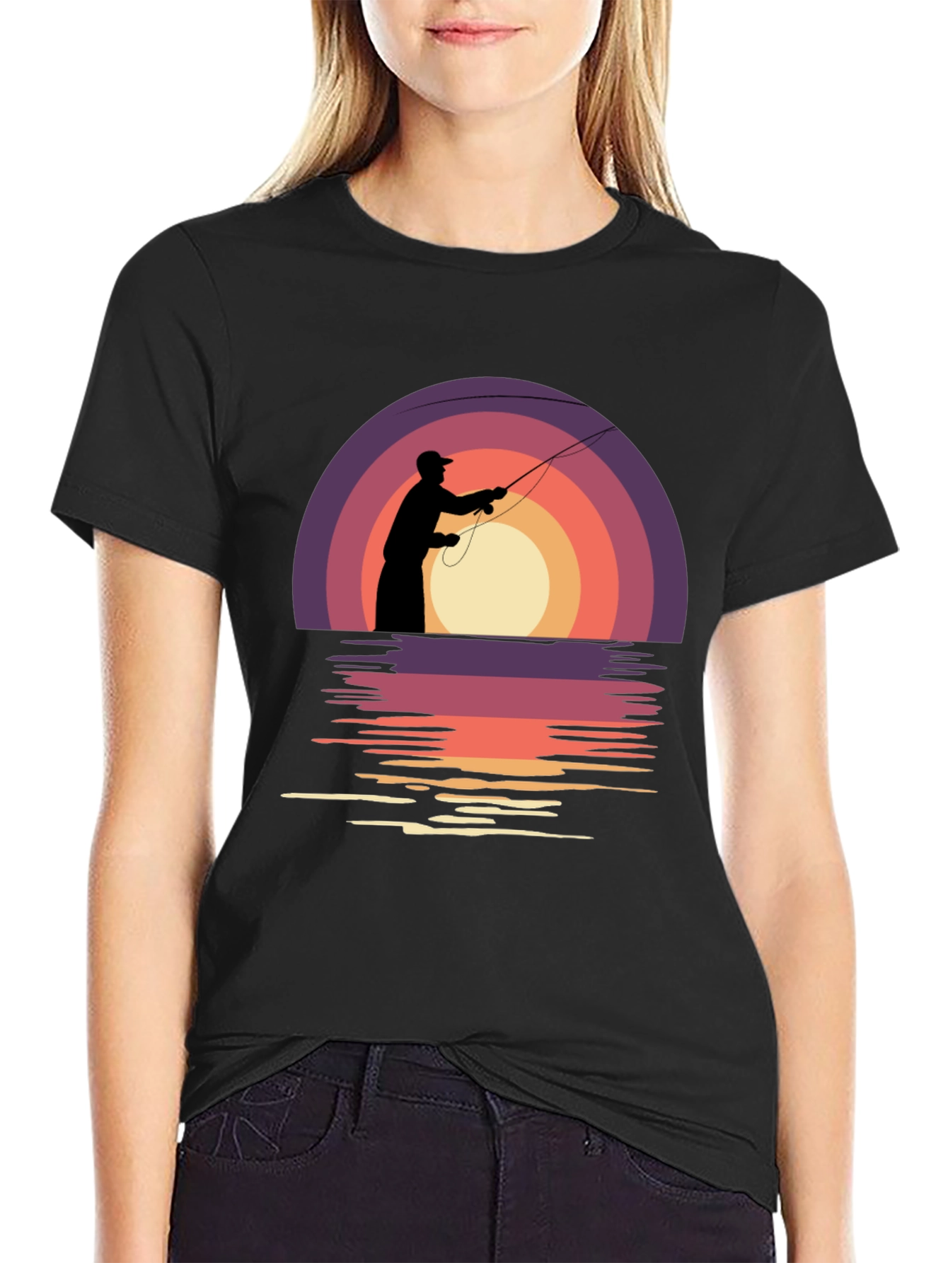 Fishing Sunset T-Shirt - Retro Style
