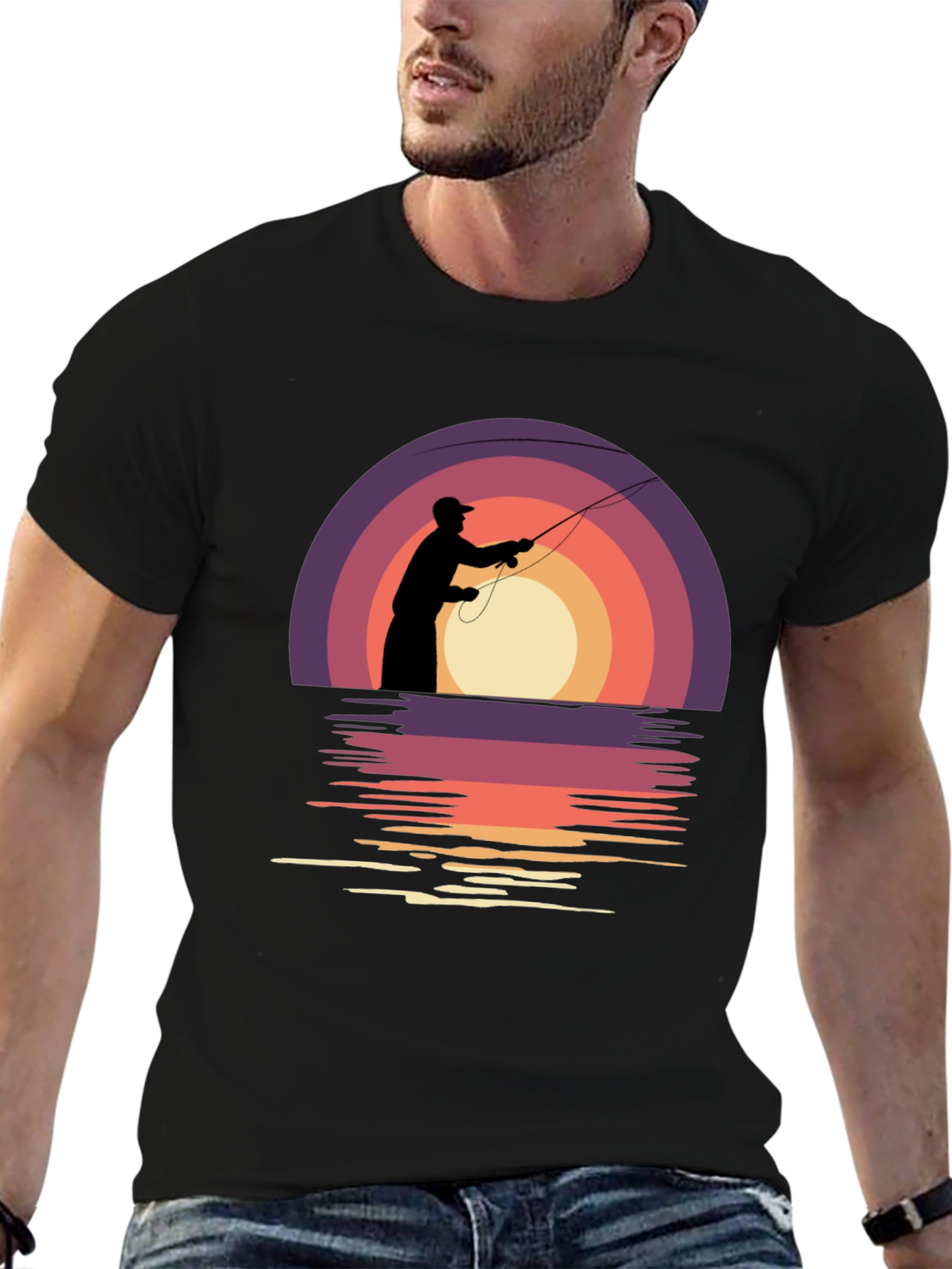 Fishing Sunset T-Shirt - Retro Style