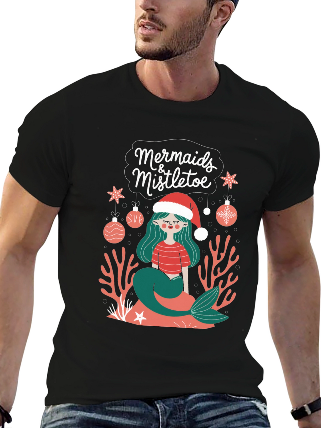 Mermaids & Mistletoe Christmas Graphic T-Shirt