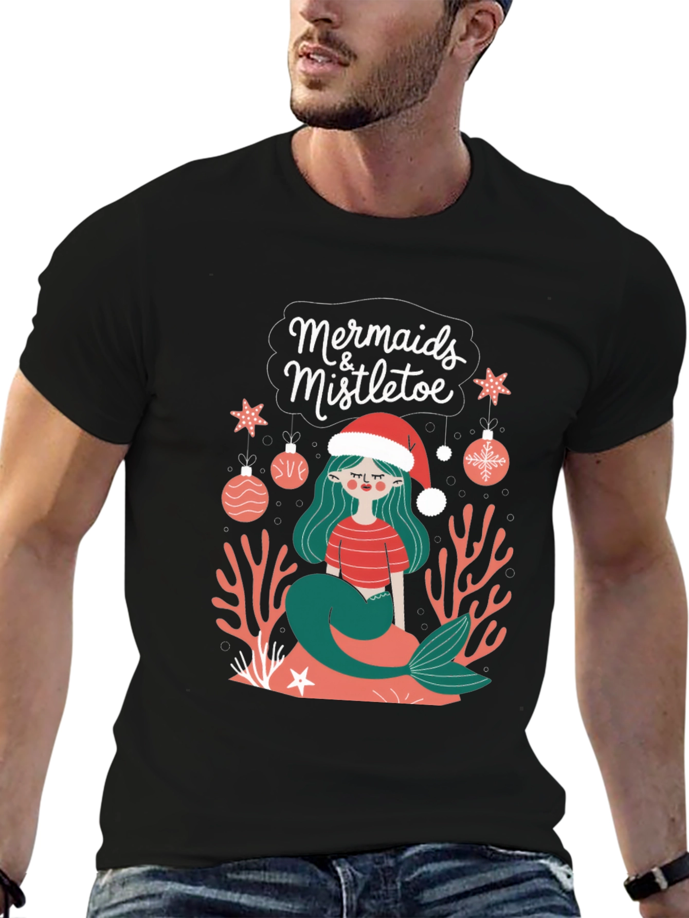 Mermaids & Mistletoe Christmas Graphic T-Shirt