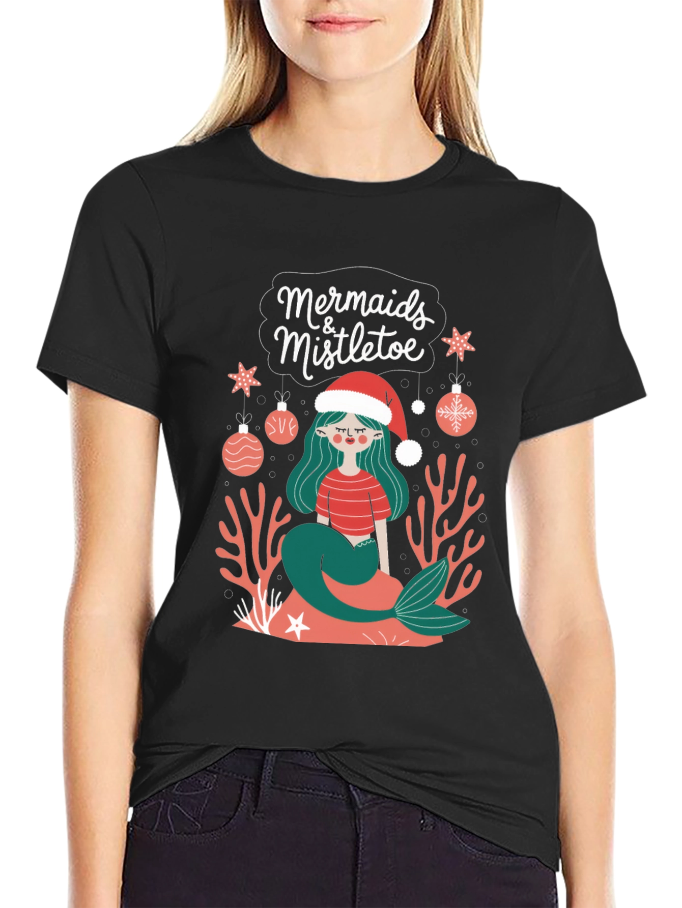 Mermaids & Mistletoe Christmas Graphic T-Shirt