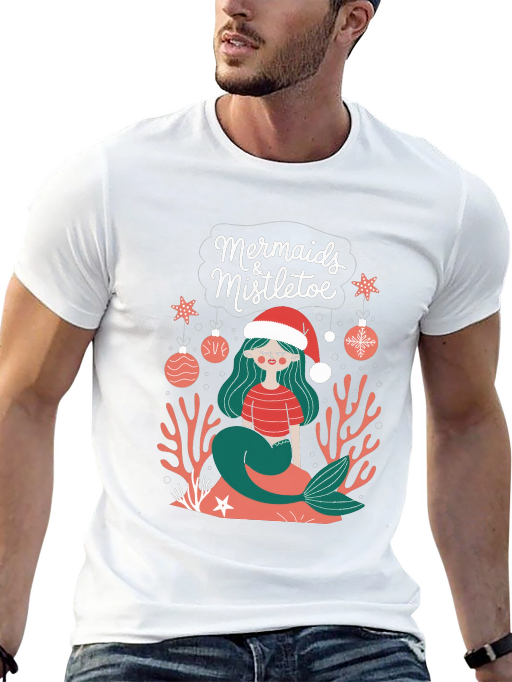 Mermaids & Mistletoe Christmas Graphic T-Shirt