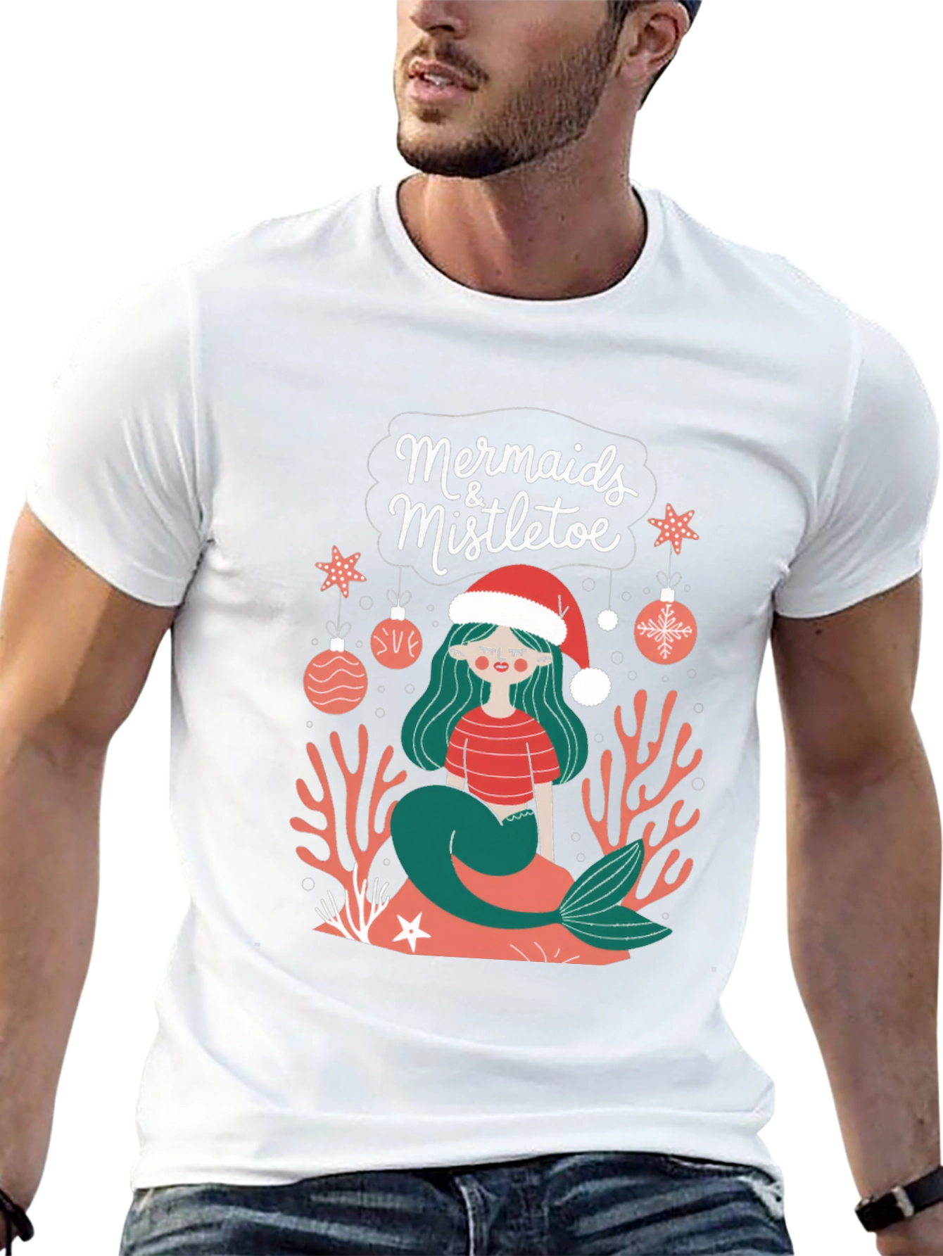 Mermaids & Mistletoe Christmas Graphic T-Shirt