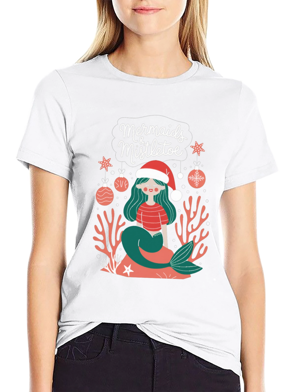 Mermaids & Mistletoe Christmas Graphic T-Shirt