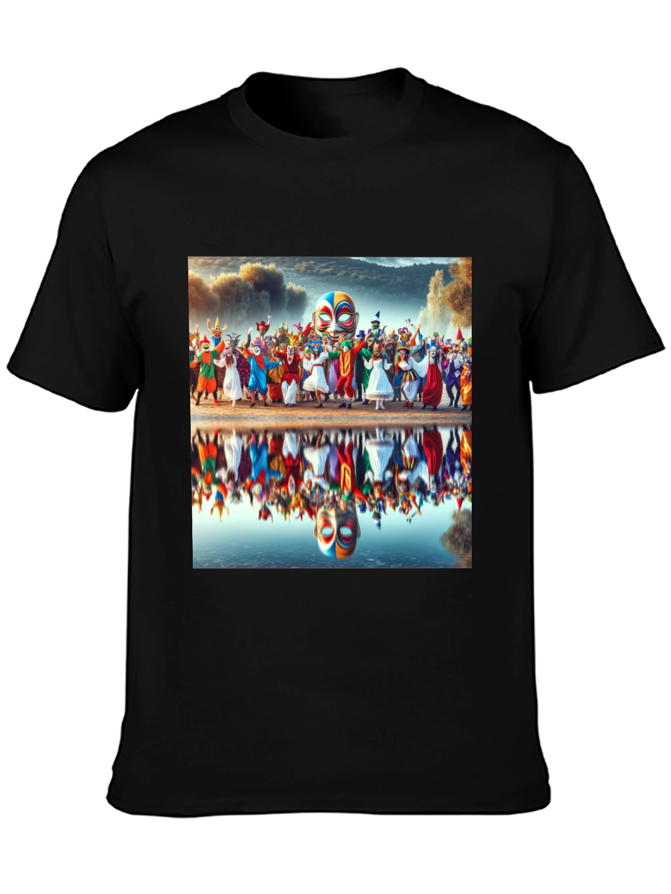 Carnival Reflection Graphic Tee - Stylish Black T-Shirt
