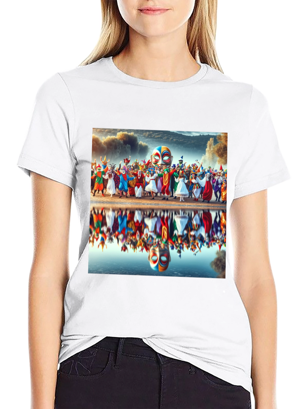 Carnival Reflection Graphic Tee - Stylish Black T-Shirt