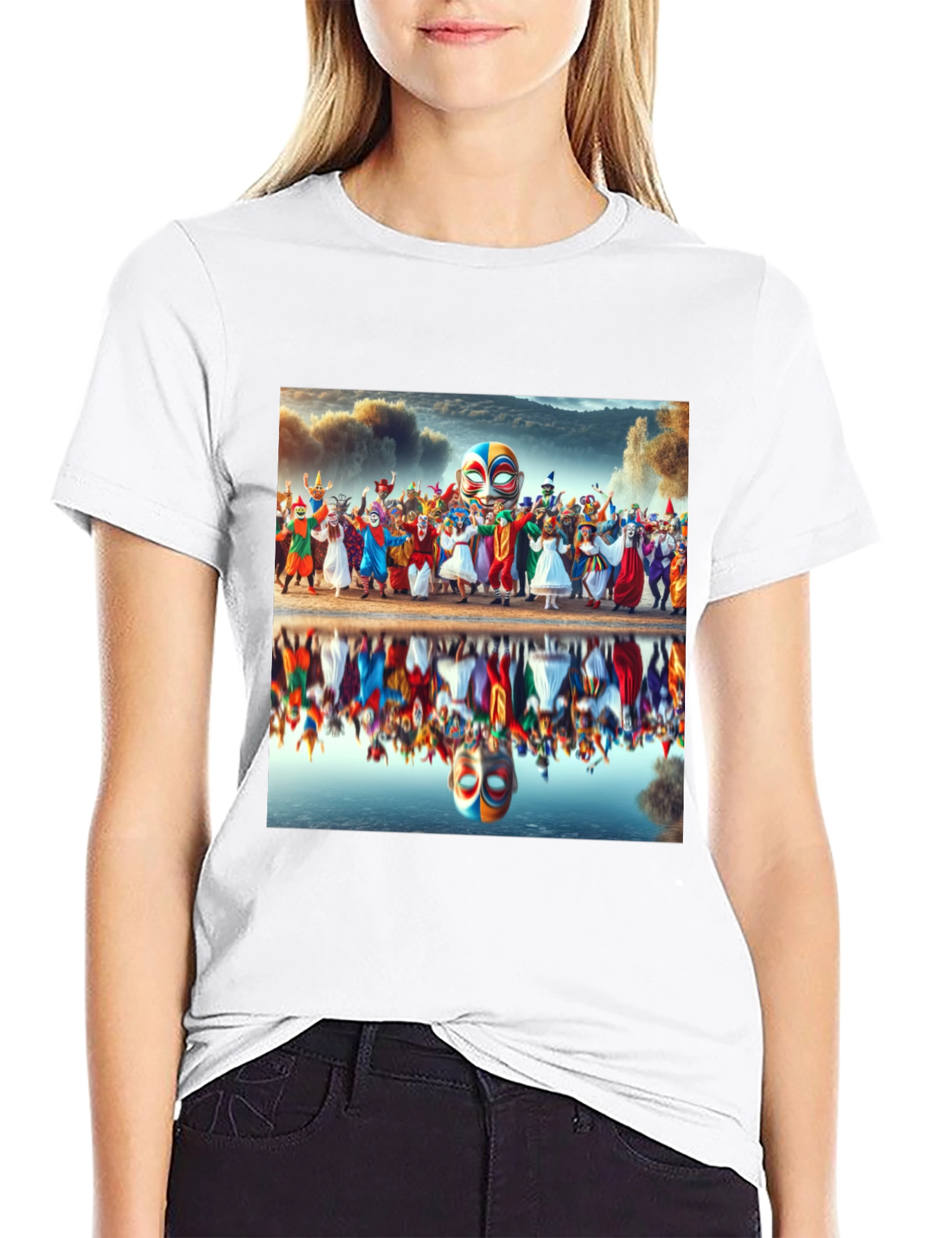 Carnival Reflection Graphic Tee - Stylish Black T-Shirt