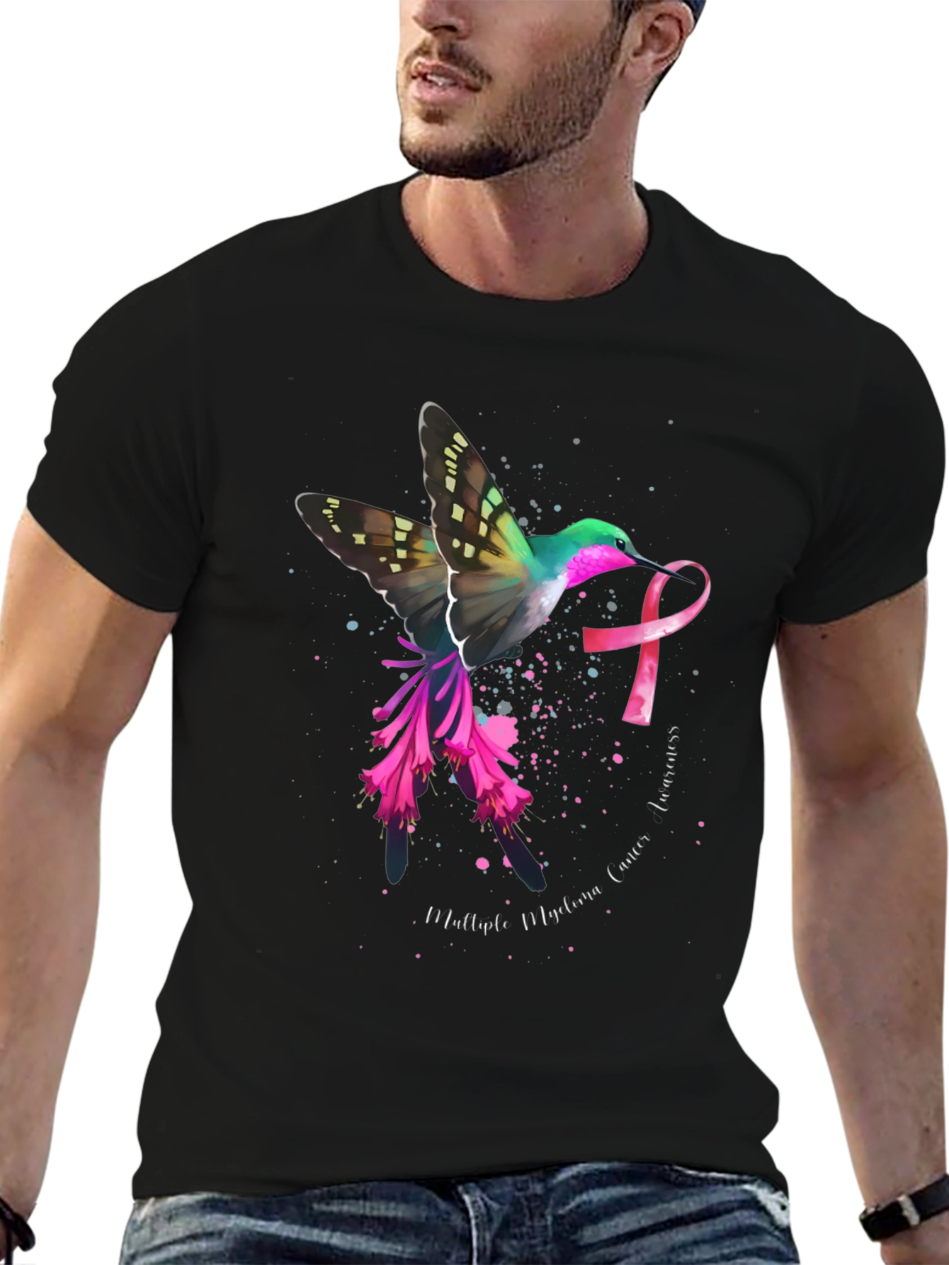 Hummingbird Cancer Awareness Black T-Shirt