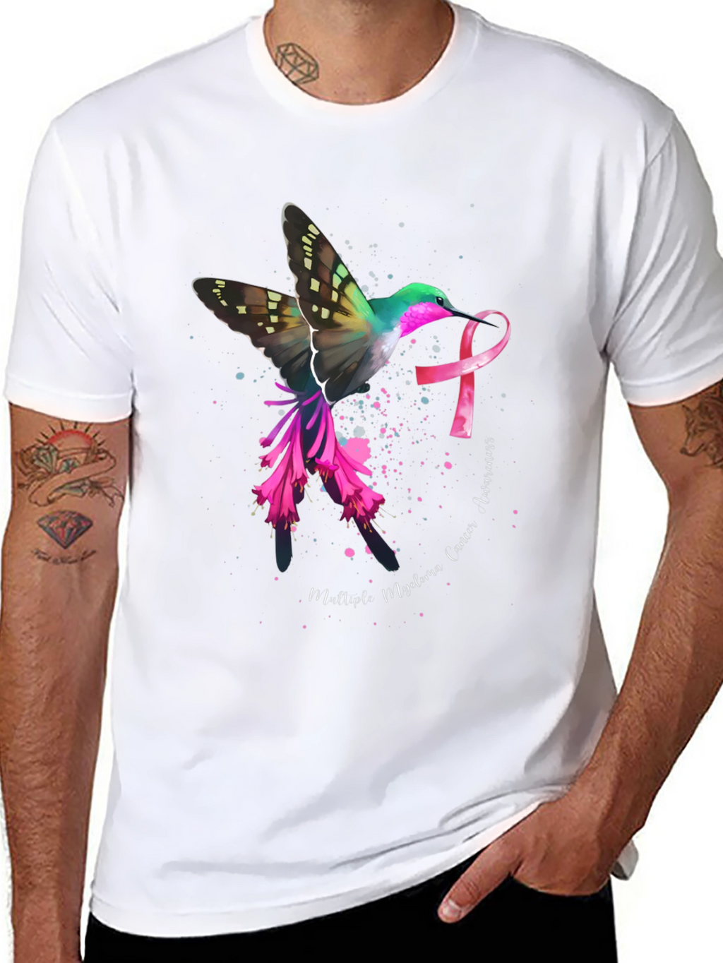 Hummingbird Cancer Awareness Black T-Shirt