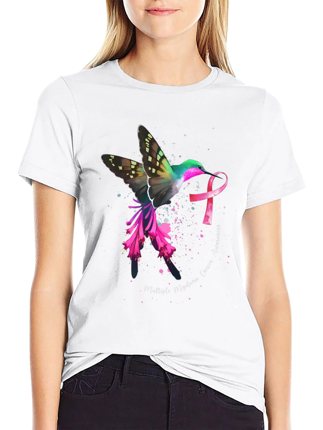 Hummingbird Cancer Awareness Black T-Shirt