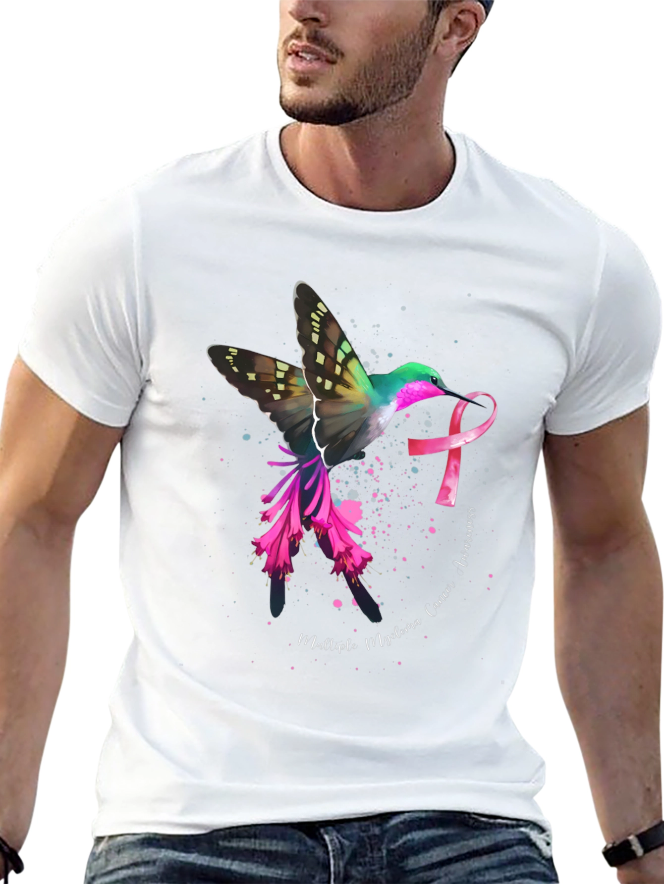 Hummingbird Cancer Awareness Black T-Shirt