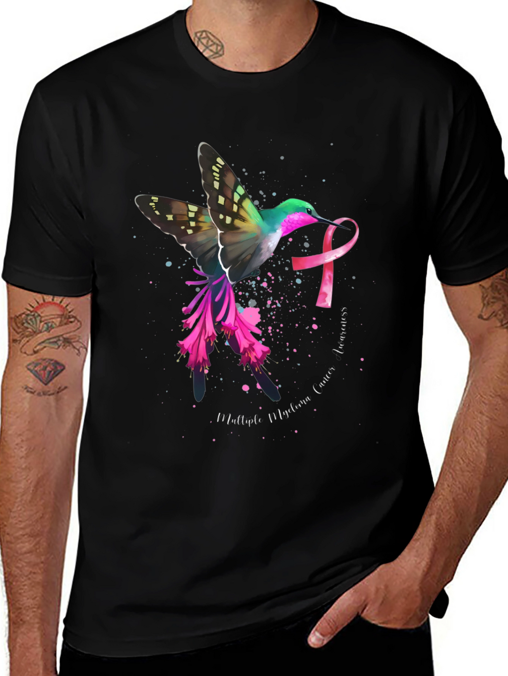 Hummingbird Cancer Awareness Black T-Shirt