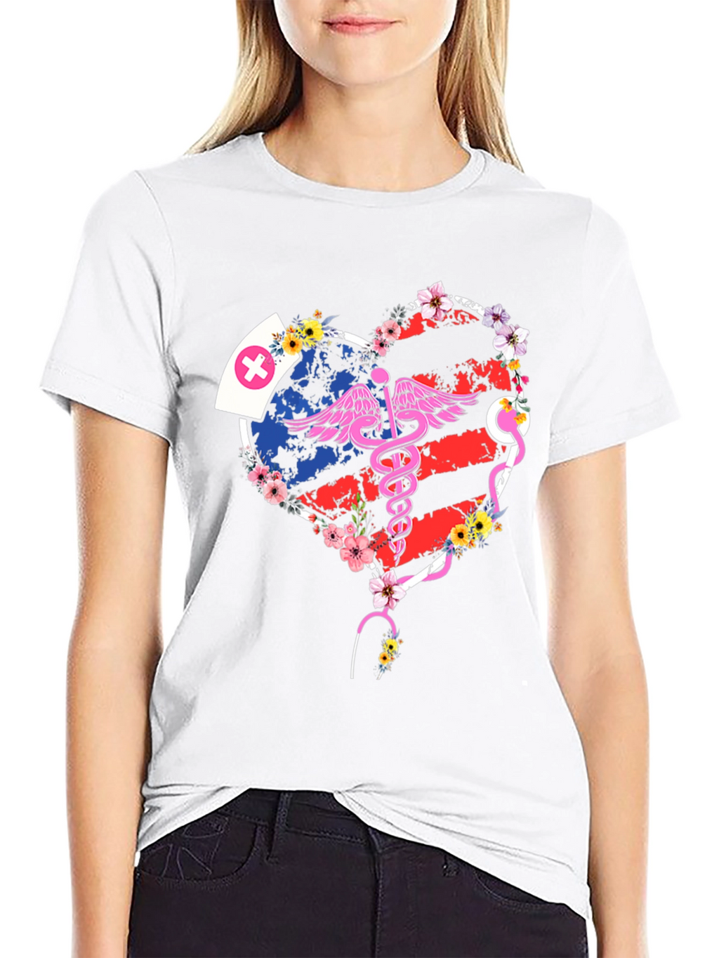 Nurse American Flag Heart T-Shirt