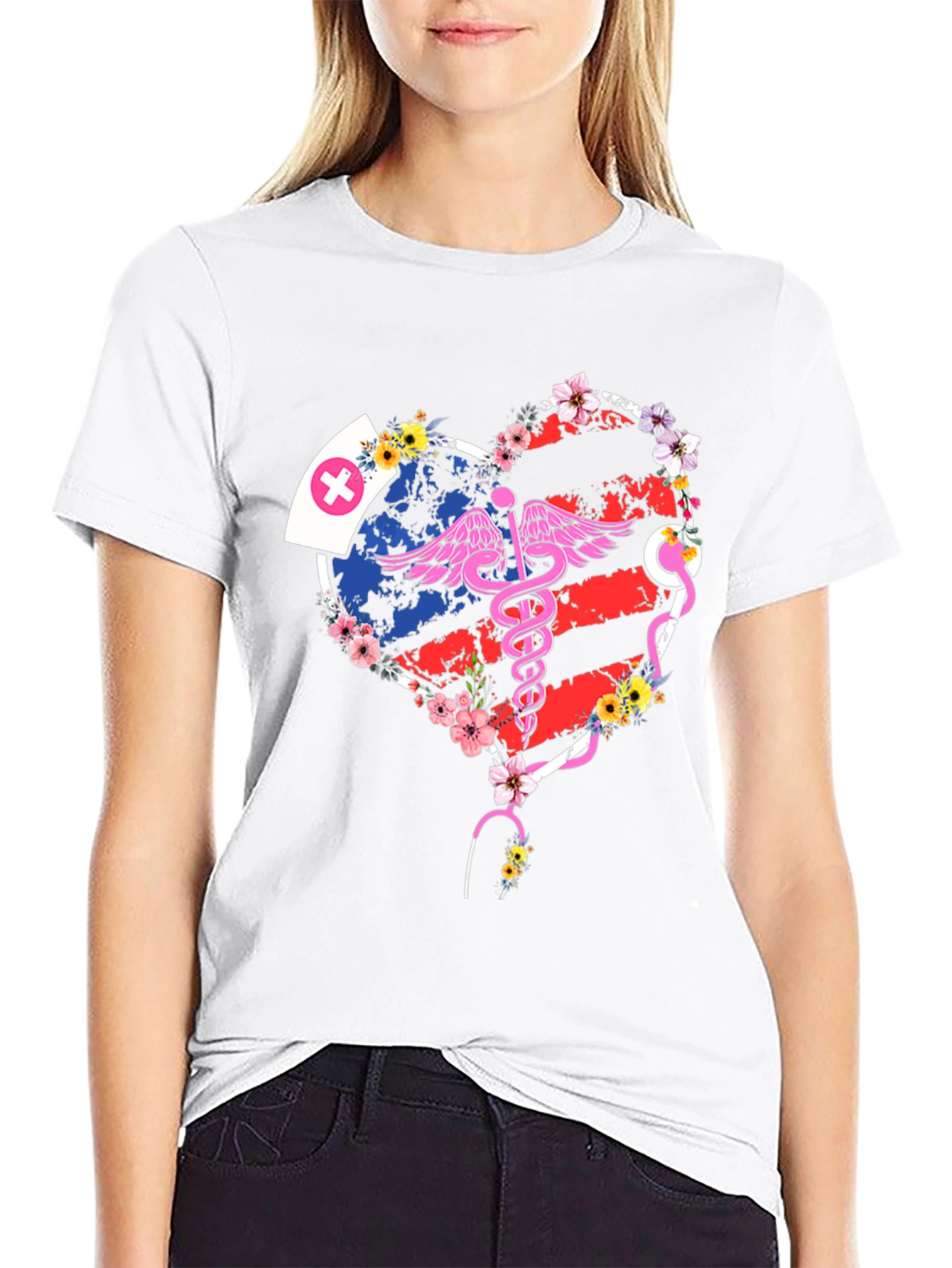 Nurse American Flag Heart T-Shirt