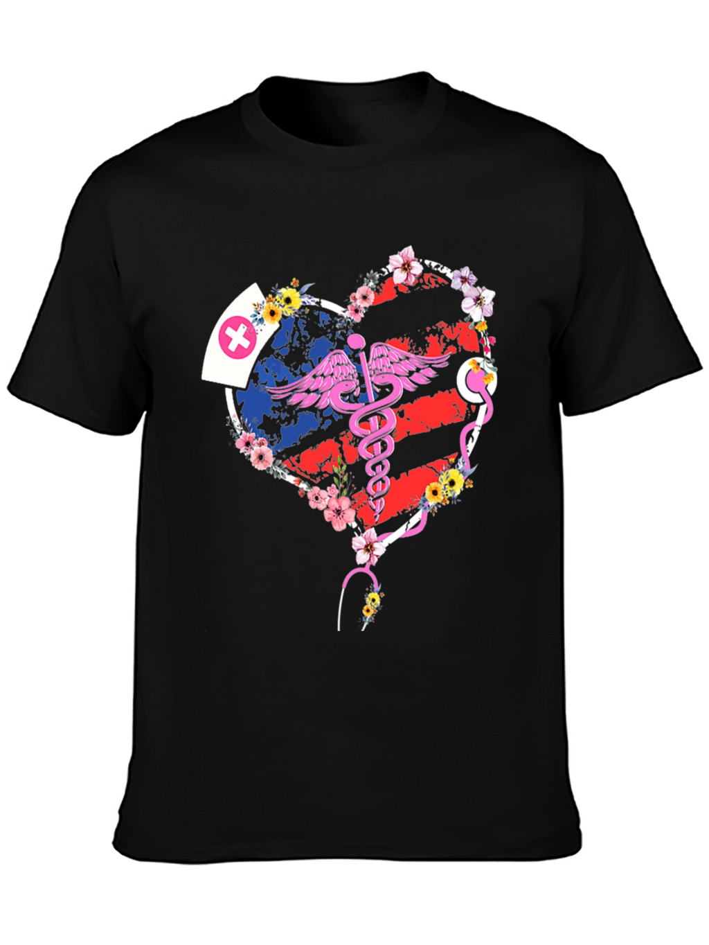 Nurse American Flag Heart T-Shirt