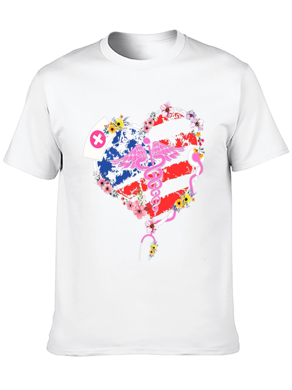 Nurse American Flag Heart T-Shirt