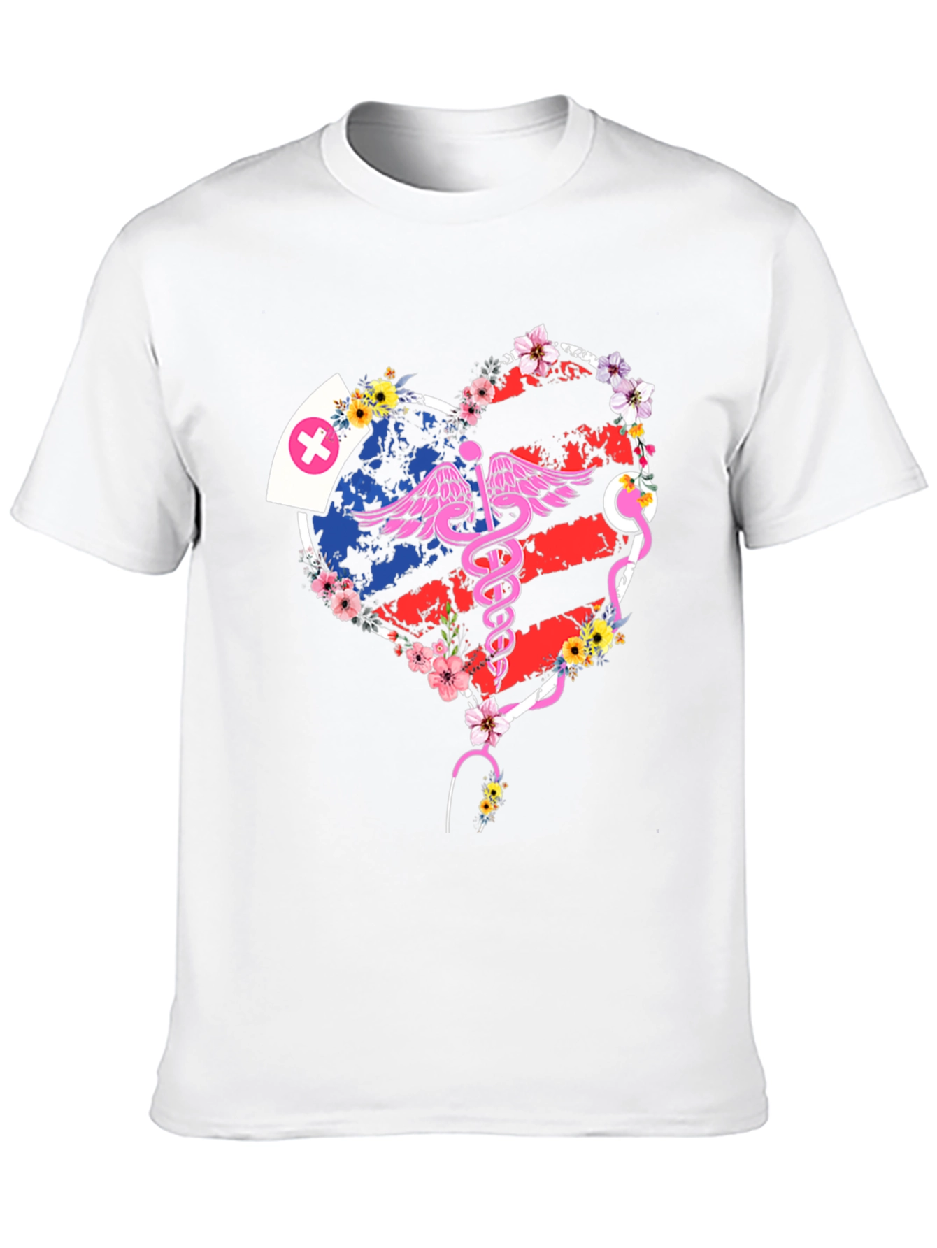 Nurse American Flag Heart T-Shirt