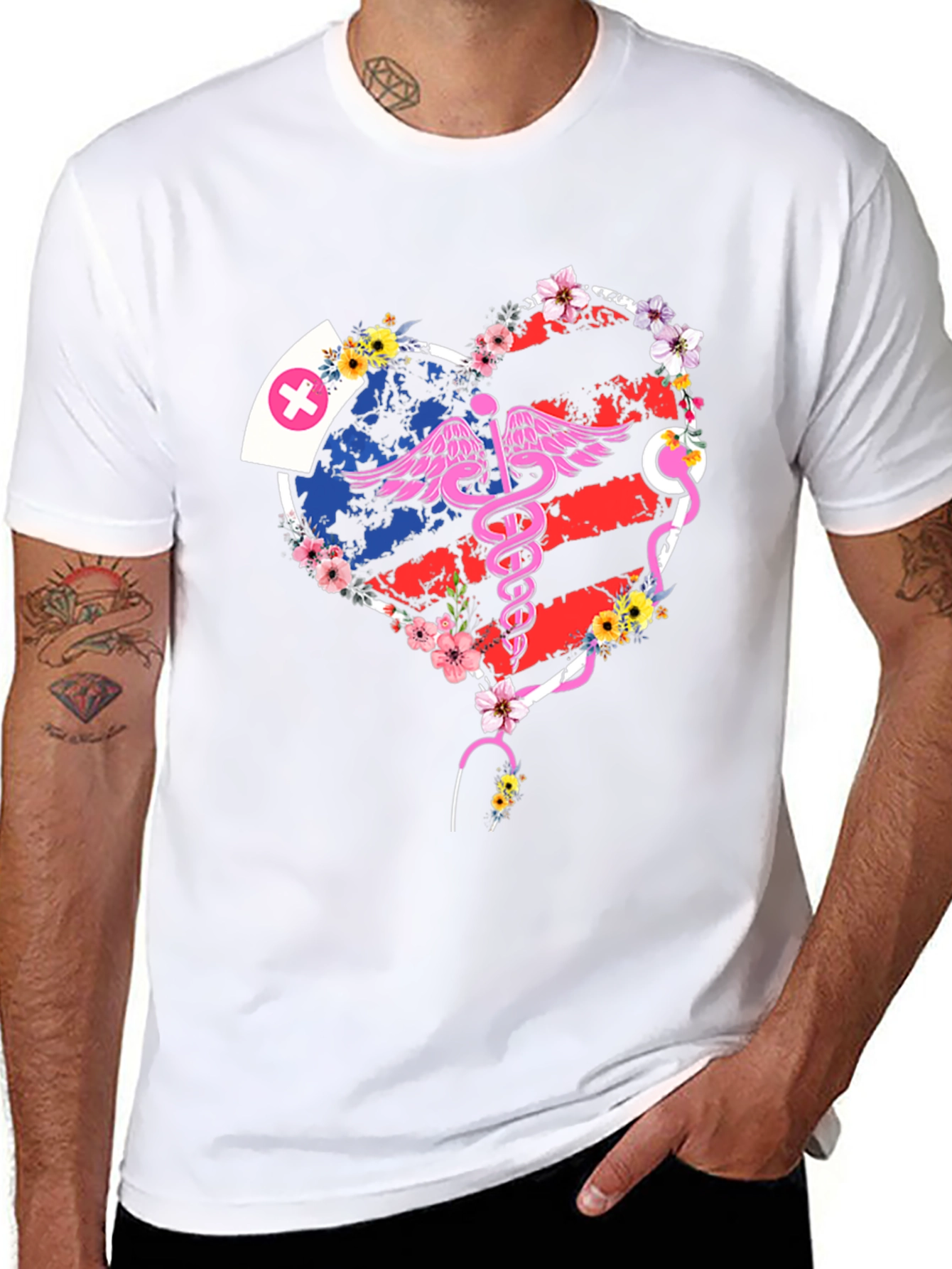 Nurse American Flag Heart T-Shirt
