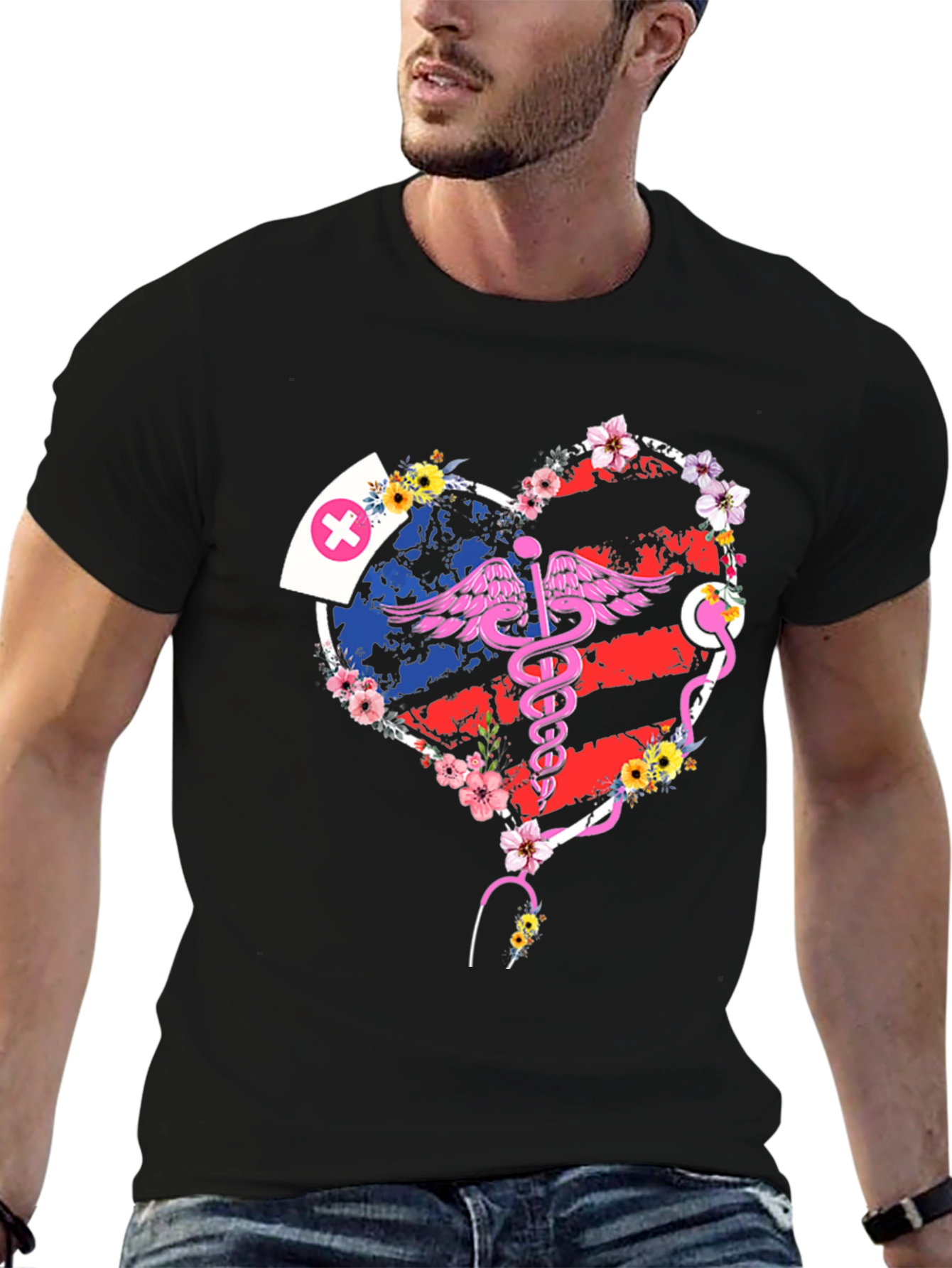 Nurse American Flag Heart T-Shirt