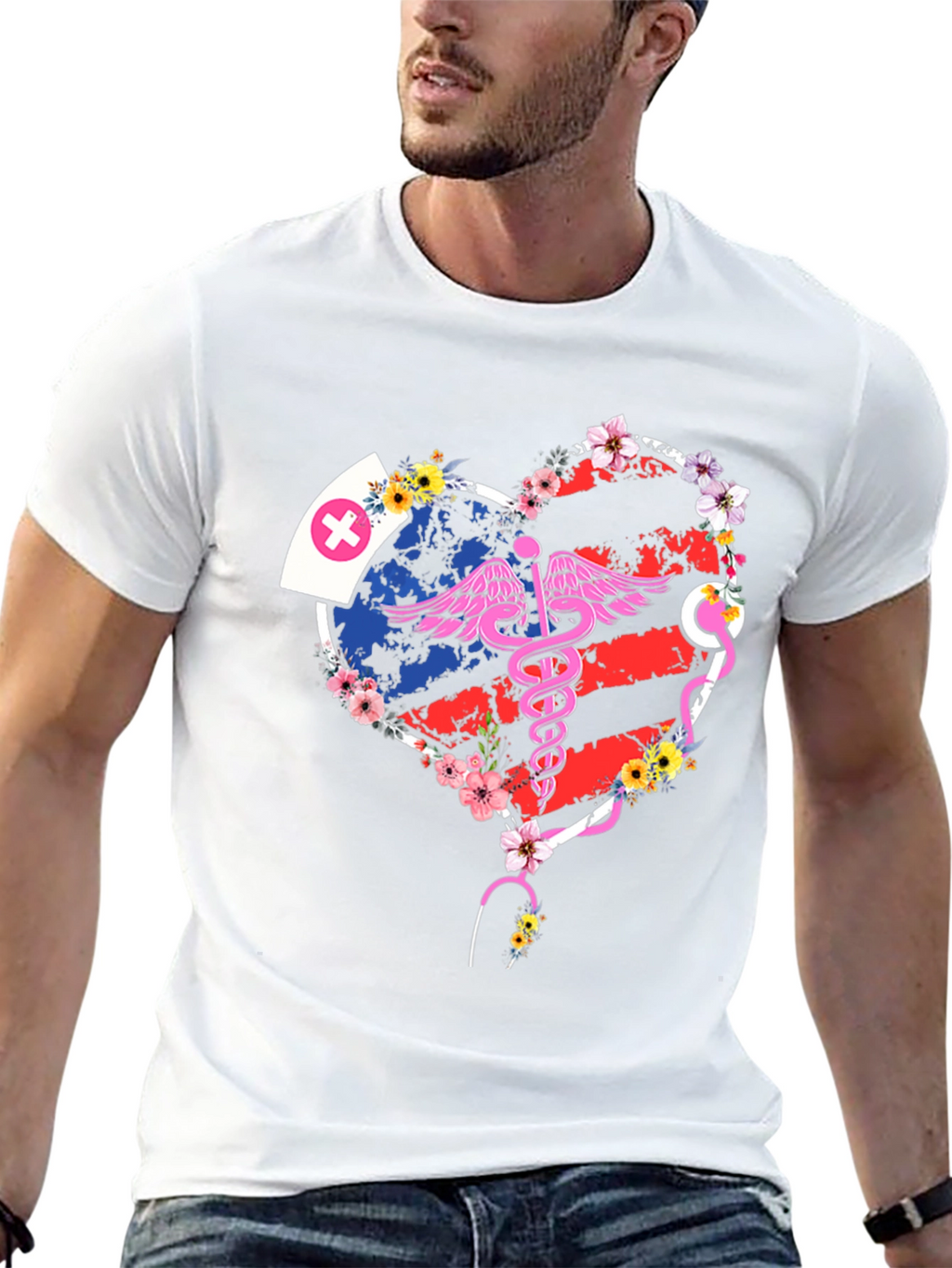 Nurse American Flag Heart T-Shirt
