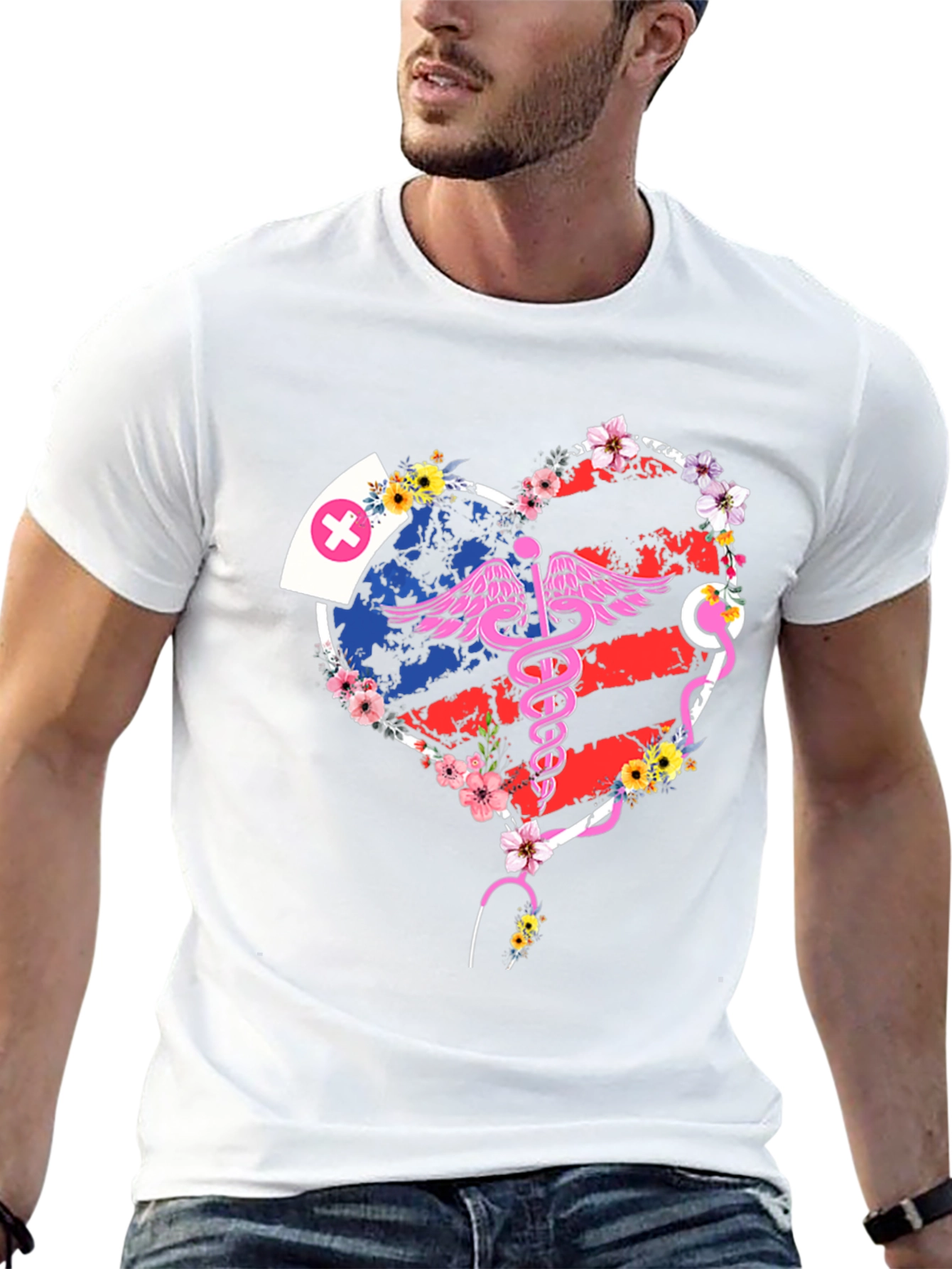 Nurse American Flag Heart T-Shirt