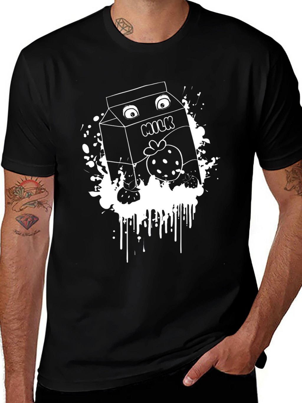 Funny Milk Cartoon Graphic T-Shirt