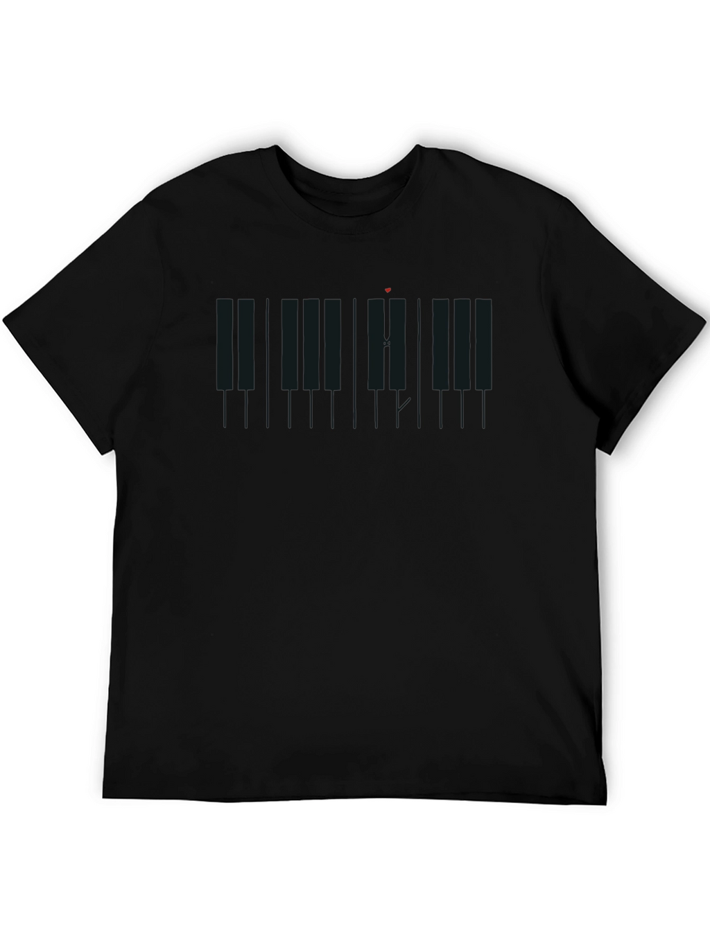 Piano Keys Heartbeat Black T-Shirt