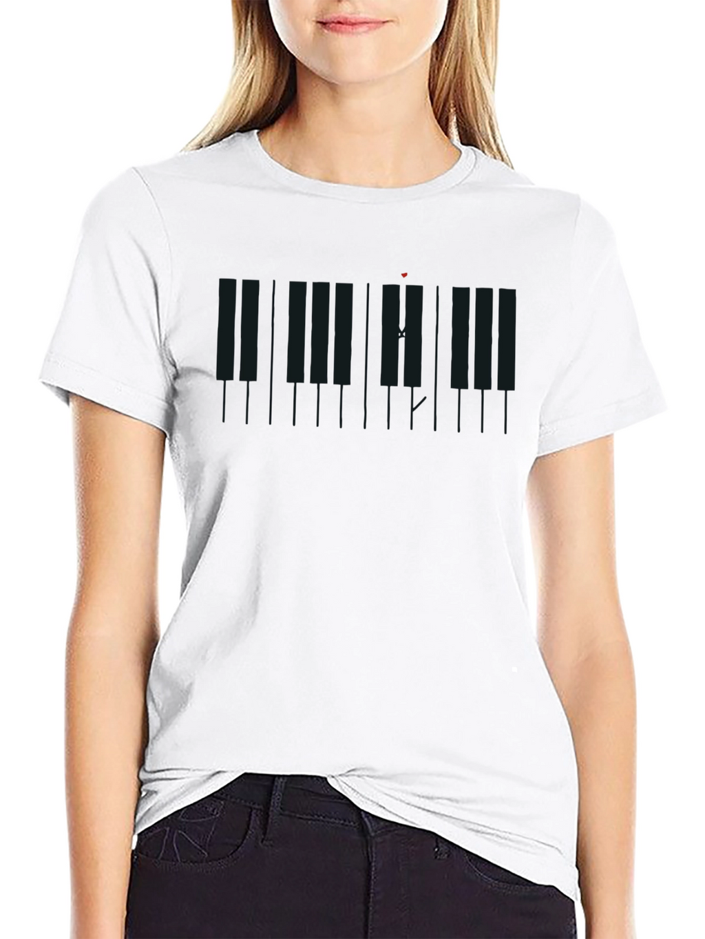 Piano Keys Heartbeat Black T-Shirt
