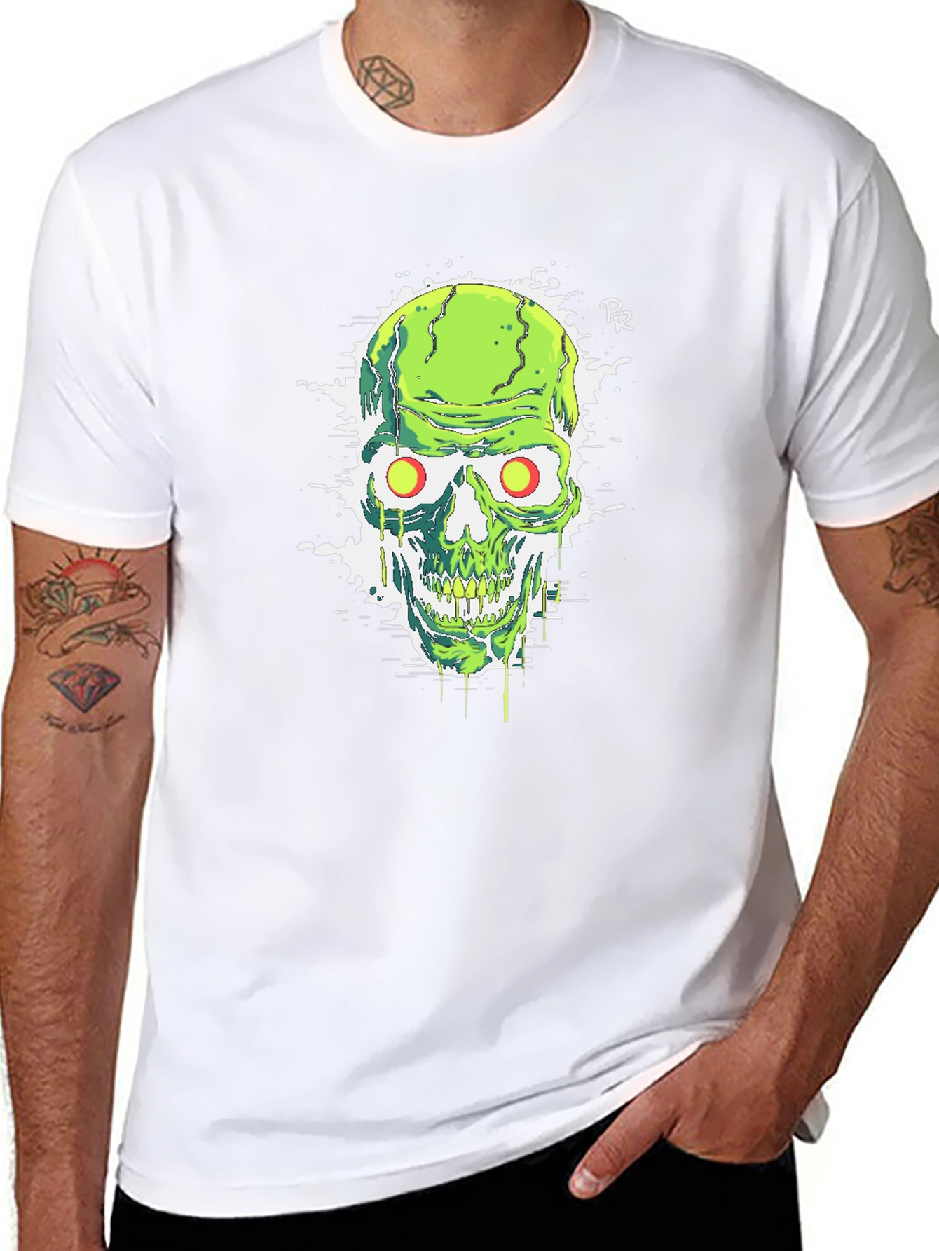 Green Skull Graphic Tee - Mens Black T-Shirt