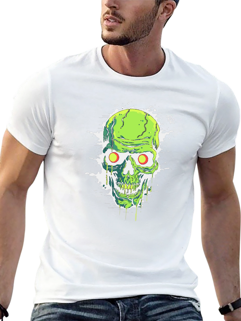 Green Skull Graphic Tee - Mens Black T-Shirt