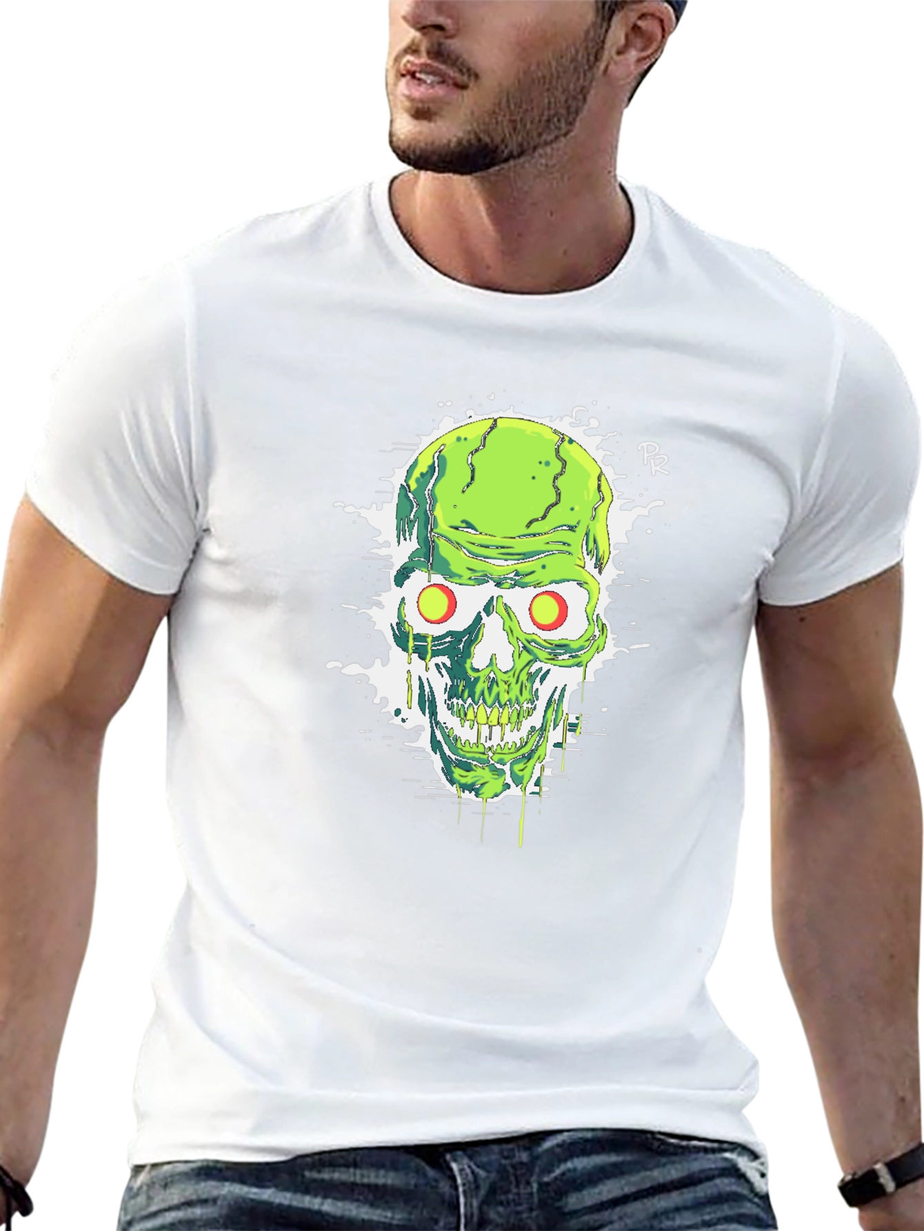 Green Skull Graphic Tee - Mens Black T-Shirt