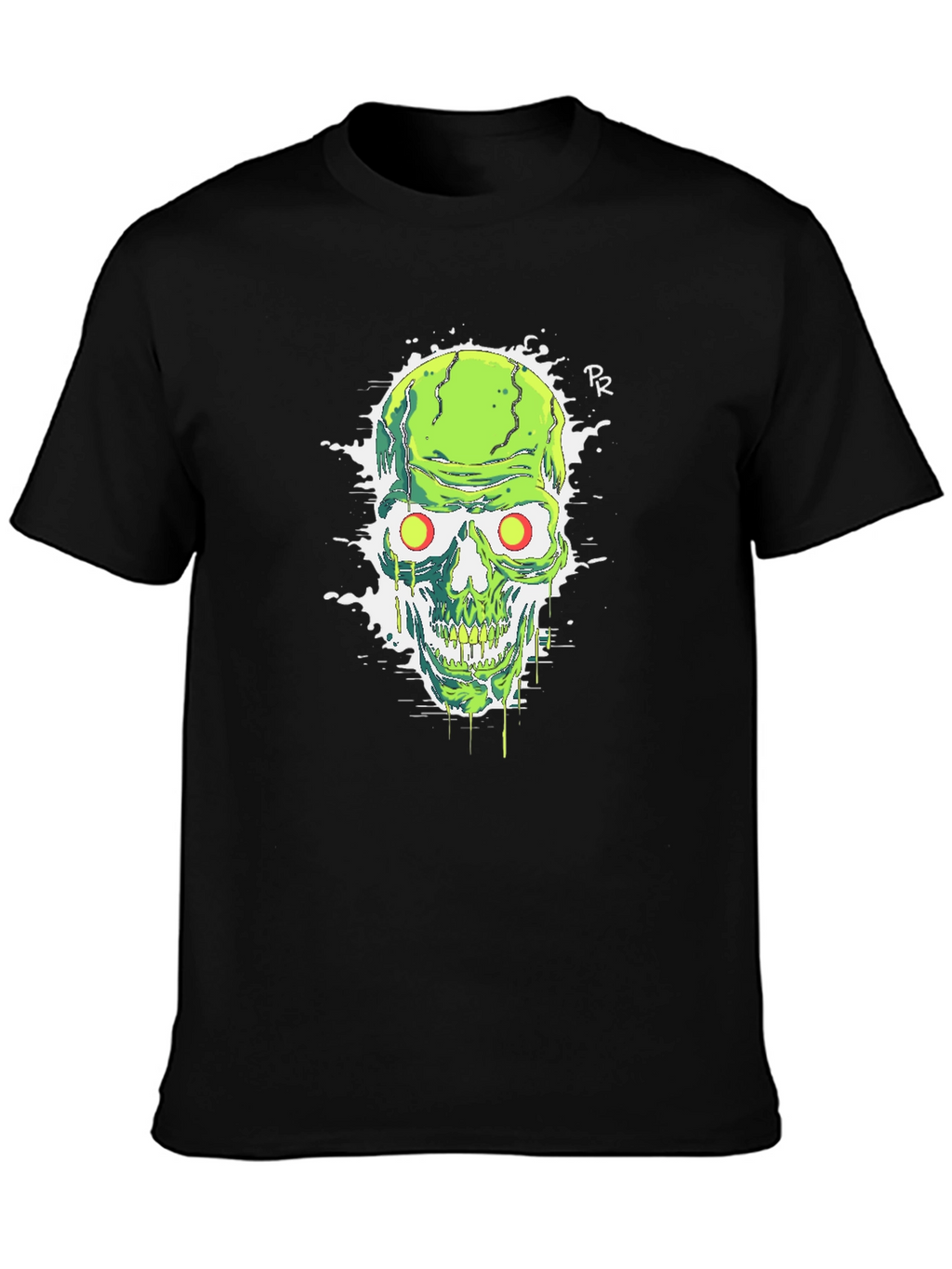 Green Skull Graphic Tee - Mens Black T-Shirt