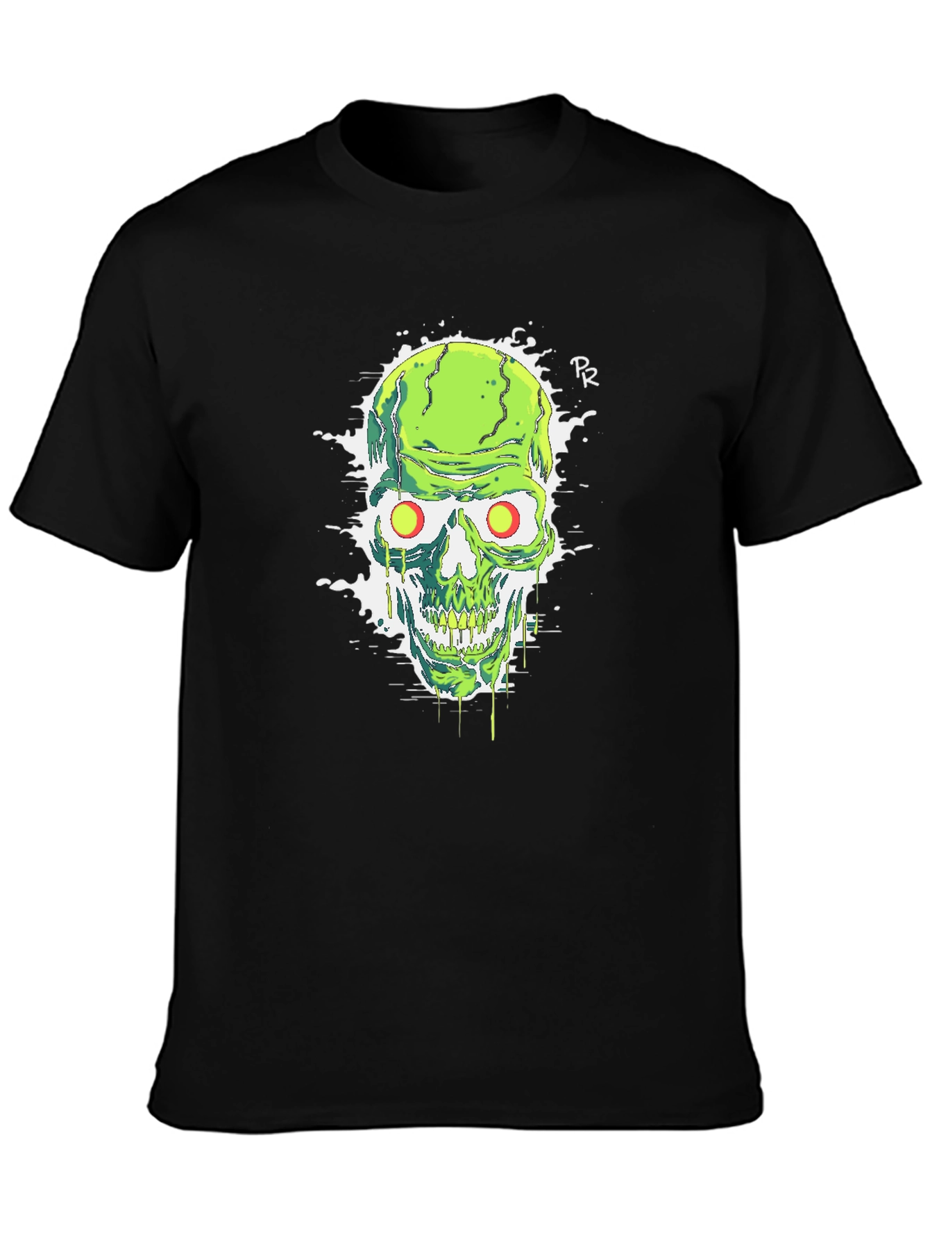 Green Skull Graphic Tee - Mens Black T-Shirt