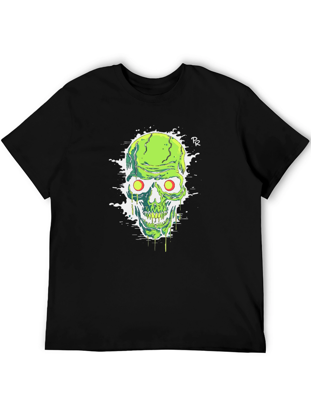Green Skull Graphic Tee - Mens Black T-Shirt