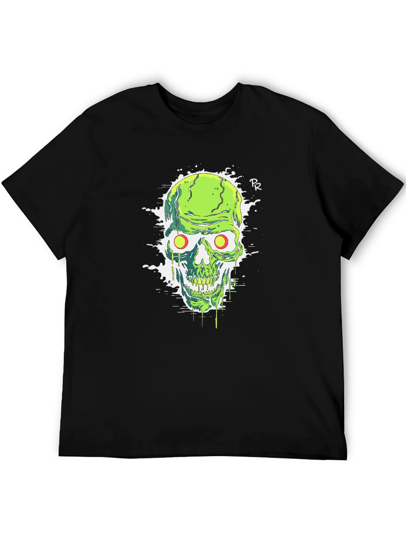 Green Skull Graphic Tee - Mens Black T-Shirt