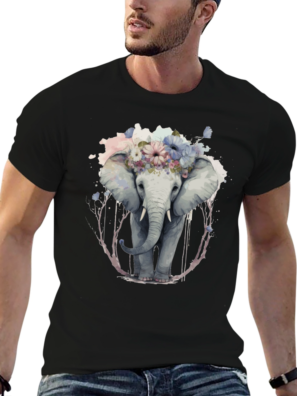 Floral Elephant Graphic Tee - Unique Animal Print