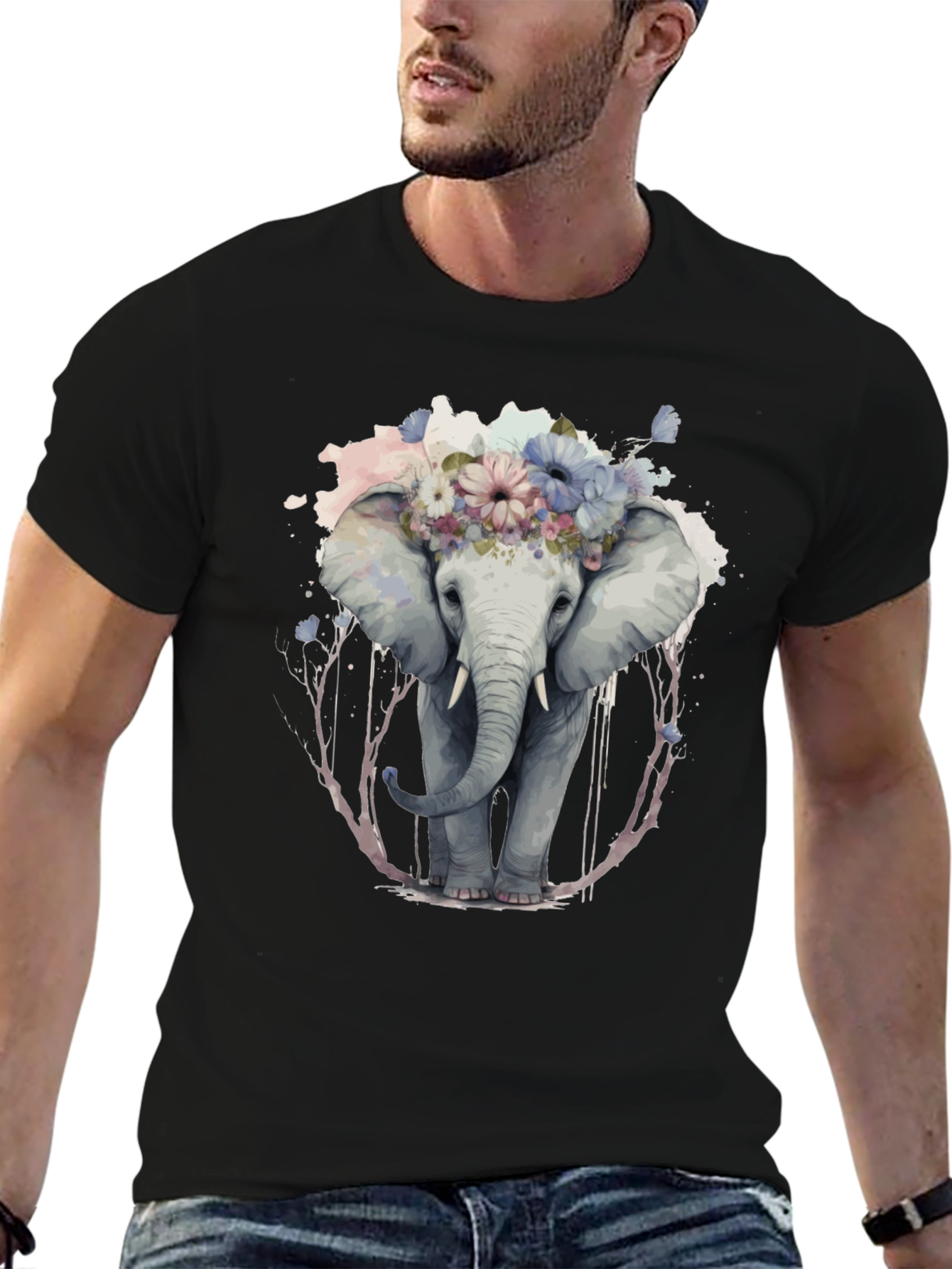 Floral Elephant Graphic Tee - Unique Animal Print