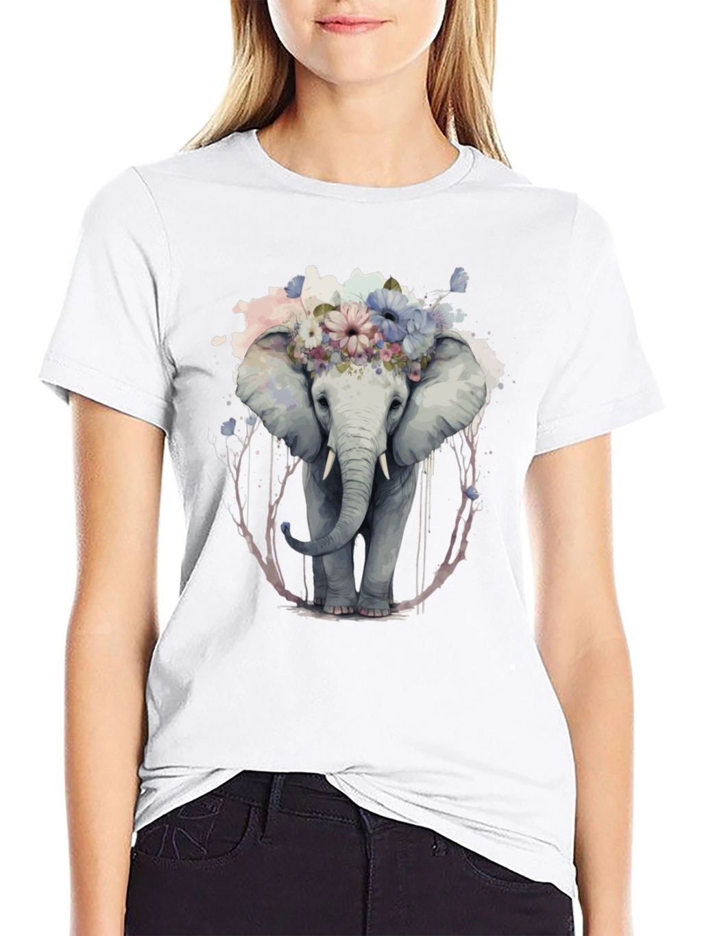 Floral Elephant Graphic Tee - Unique Animal Print