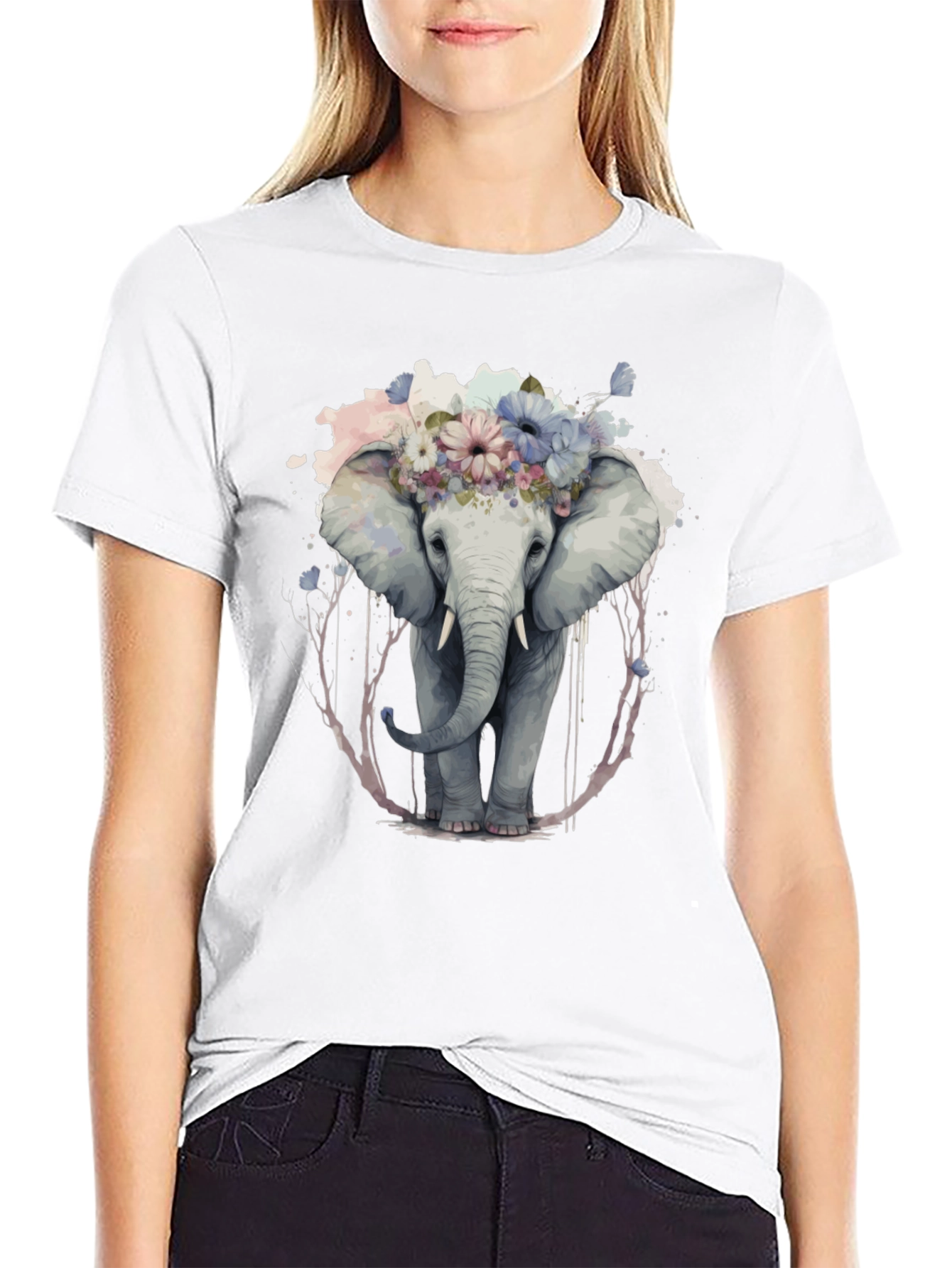 Floral Elephant Graphic Tee - Unique Animal Print