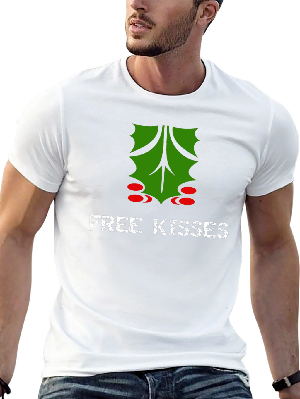 Free Kisses Mistletoe Graphic T-Shirt