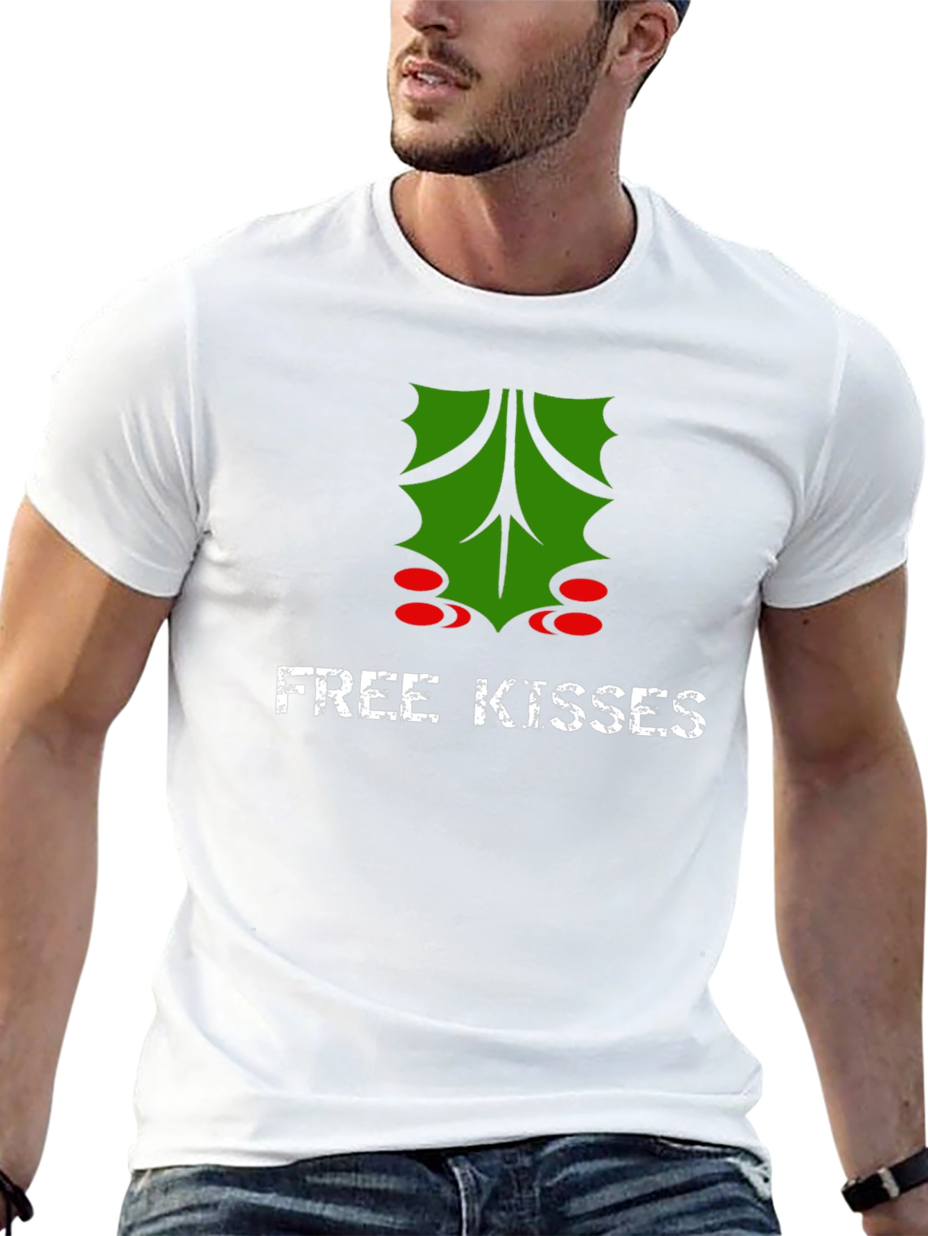 Free Kisses Mistletoe Graphic T-Shirt