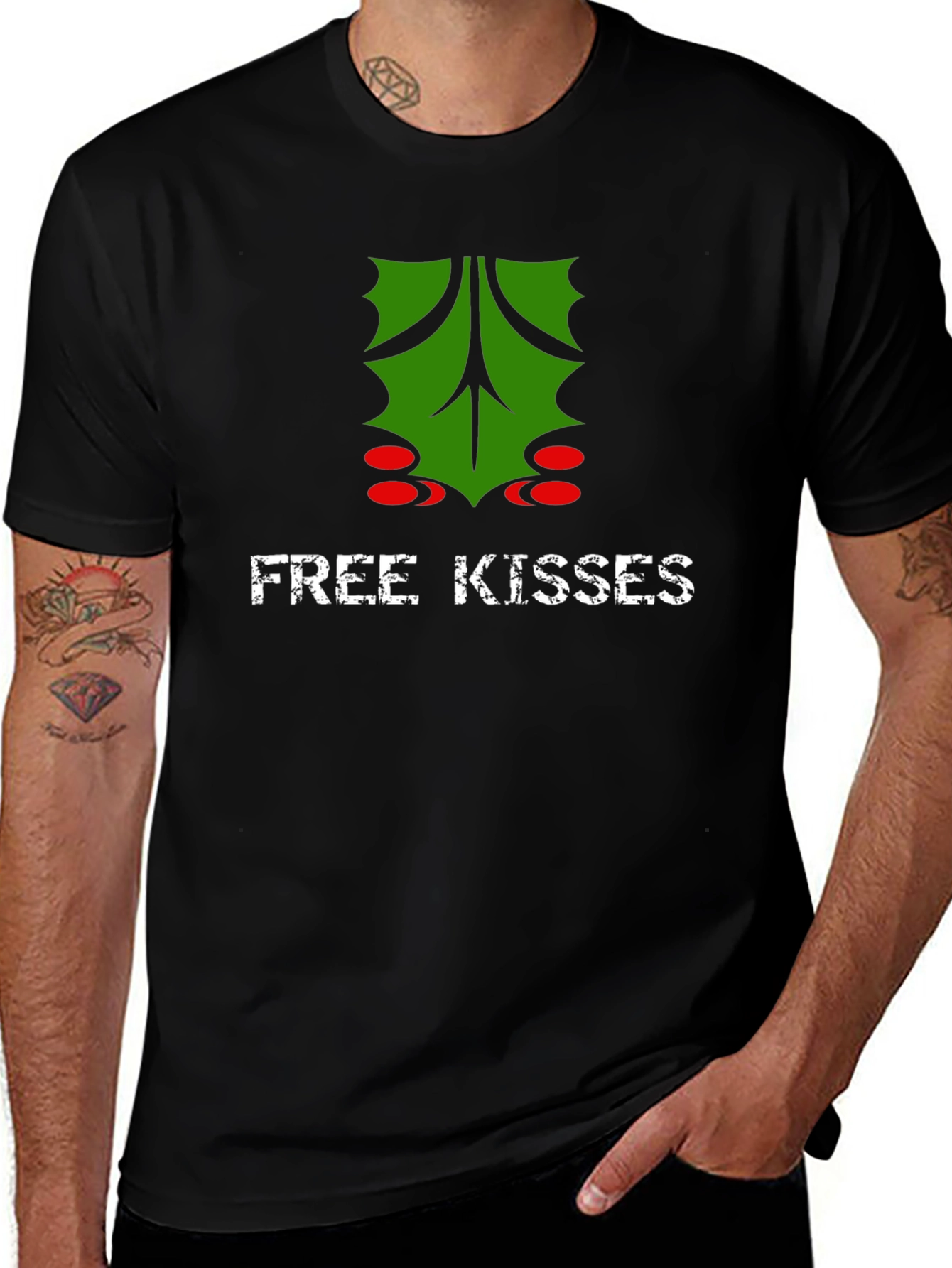 Free Kisses Mistletoe Graphic T-Shirt