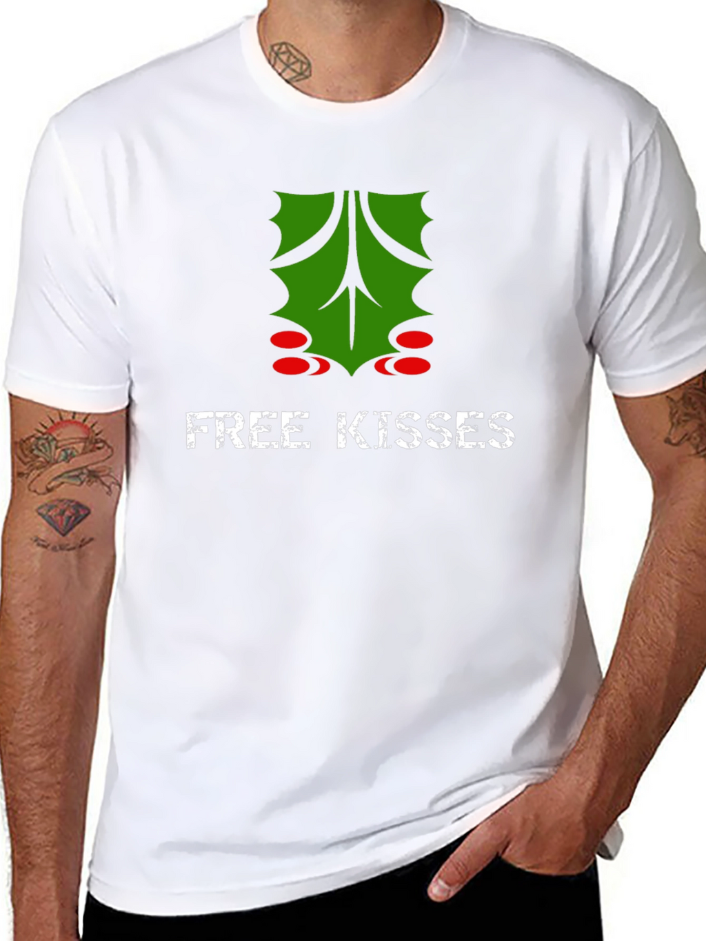 Free Kisses Mistletoe Graphic T-Shirt