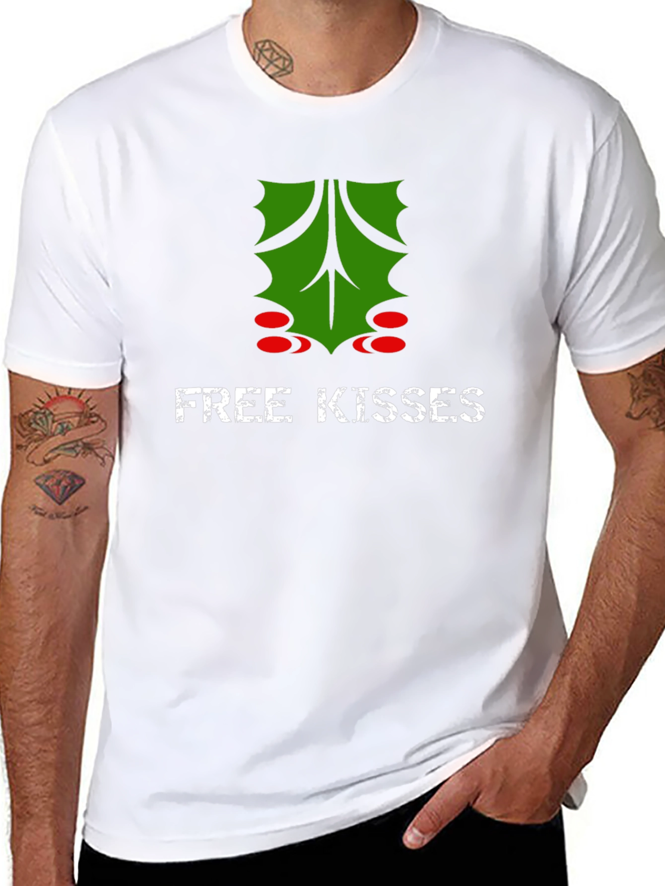 Free Kisses Mistletoe Graphic T-Shirt