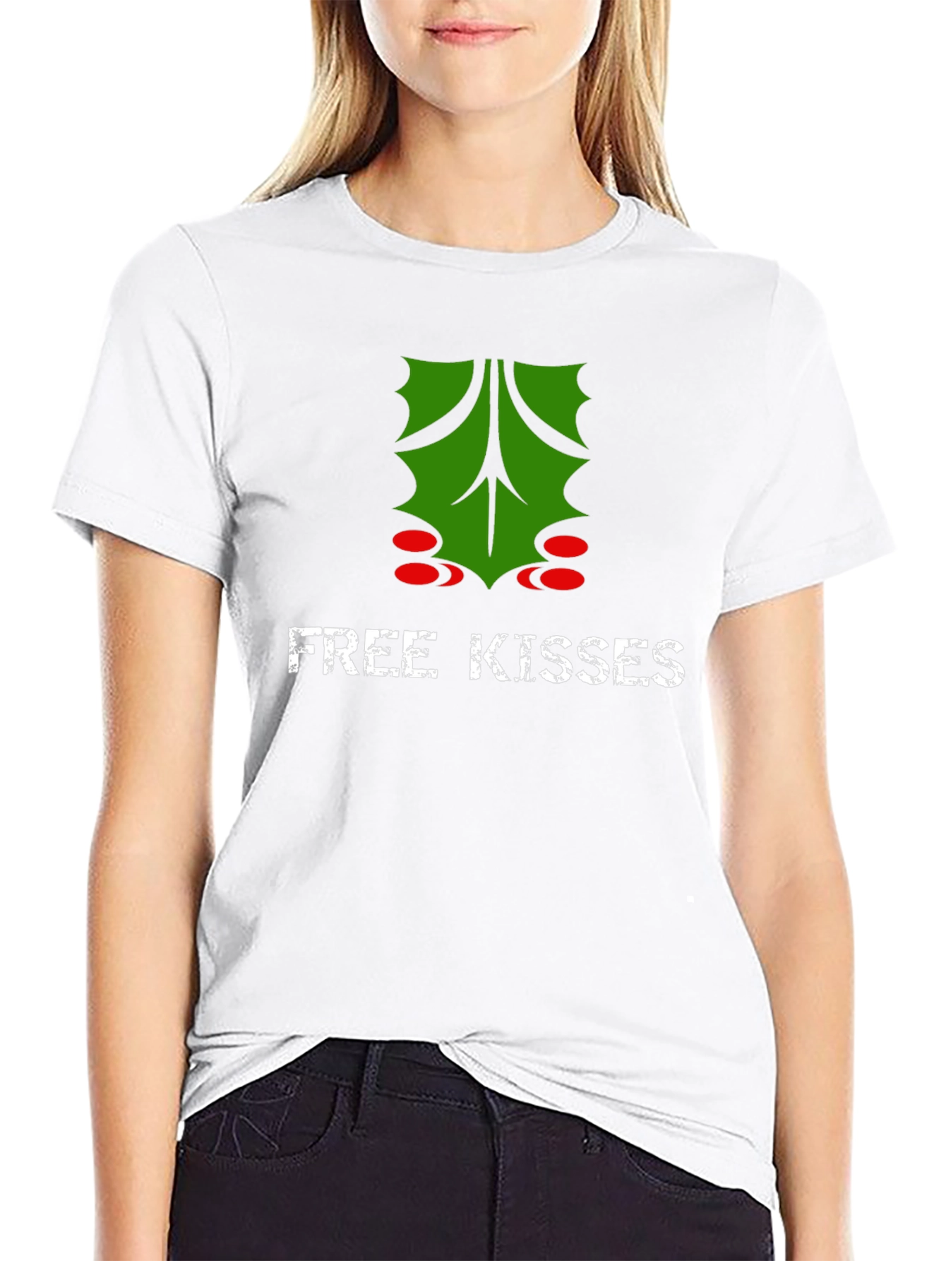 Free Kisses Mistletoe Graphic T-Shirt
