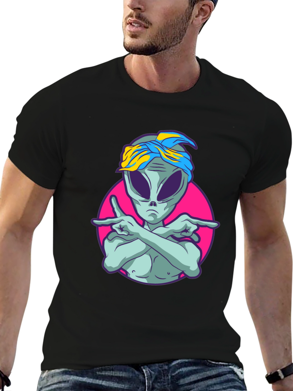 Alien Rapper Graphic T-Shirt - Black