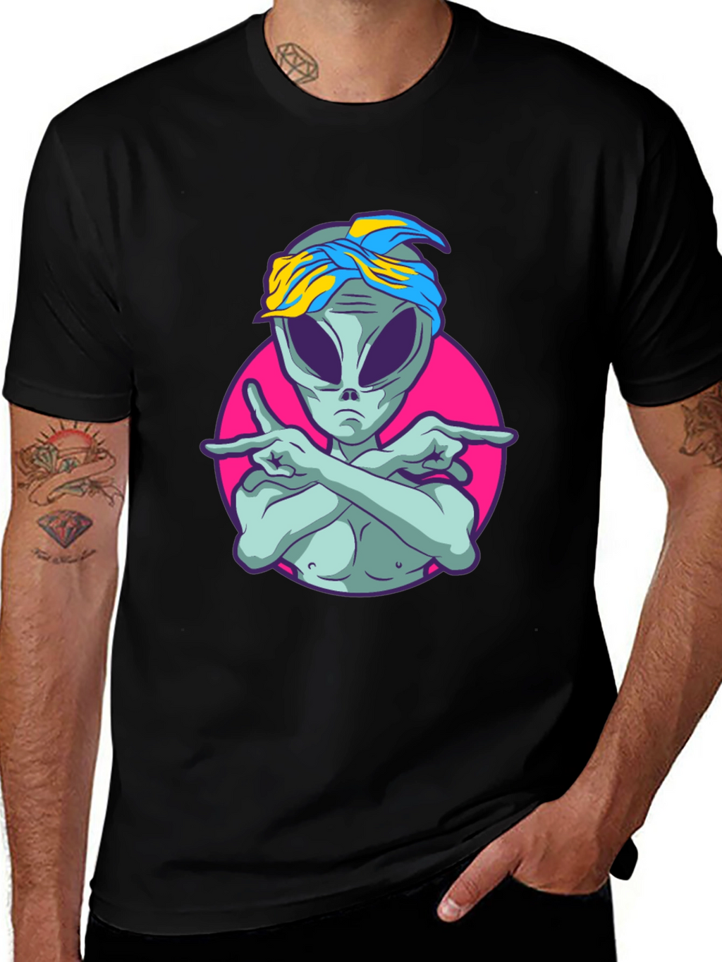 Alien Rapper Graphic T-Shirt - Black
