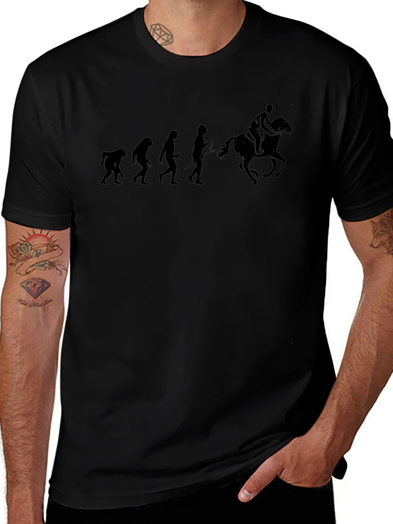 Evolution of Horse Riding Black T-Shirt
